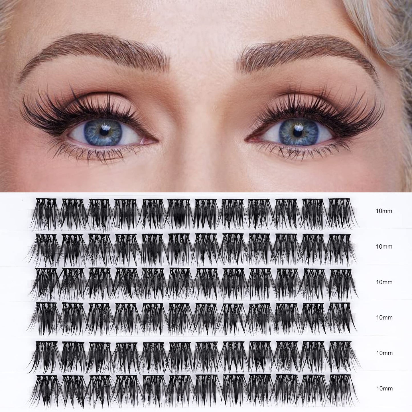 LANKIZ Lash Clusters,72pcs DIY Lash Extensions,10mm Superfine Band Individual Lashes, Soft & Natural Cluster Eyelash Extensions,DIY Eyelash Extension at Home