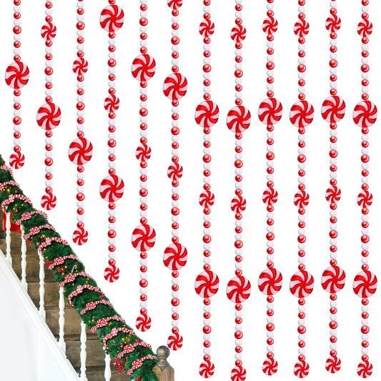 Tigeen 36 ft Christmas Tree Candy Garland, Candy Beaded Garland Plastic Red and White Bead Garland Candy Round Decor for Christmas Tree Xmas Home Fireplace Christmas Party Decoration