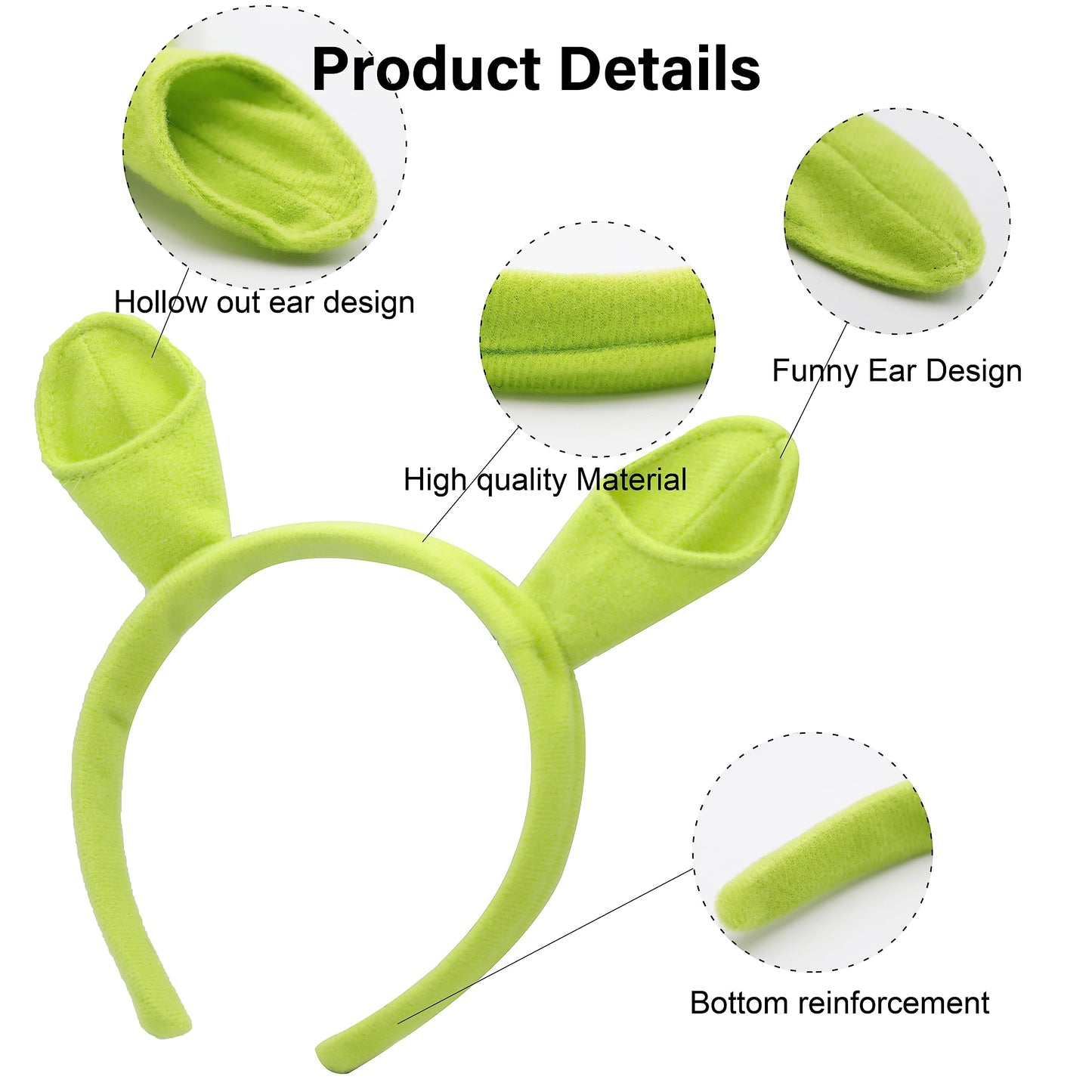 Union Power Shrek Headband Dressing Up Ears Green Hair band Funny Headwear Halloween Costume for Adult Kids Party Decoration (Shrek Headband)