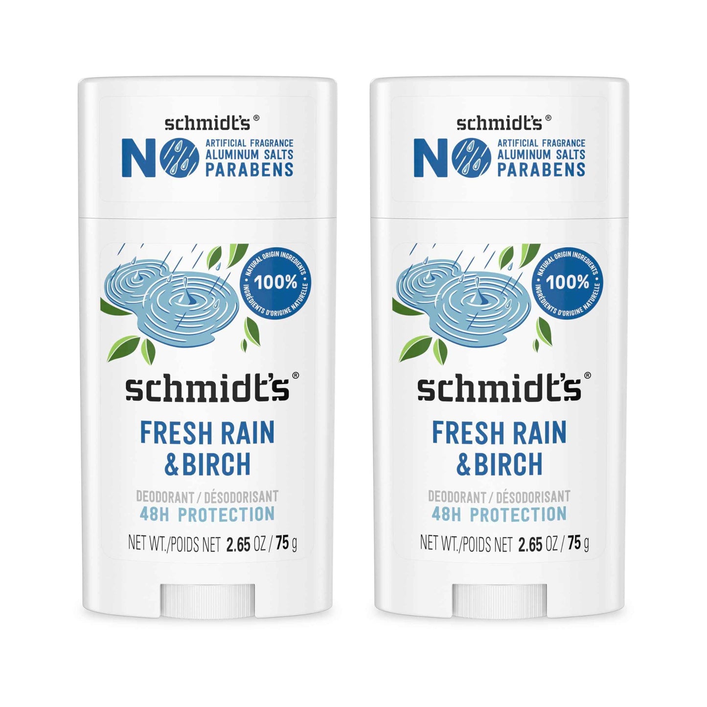 Schmidt's Aluminum-Free Vegan Deodorant Cactus Flower & Pear and Fresh Rain & Birch, 2 Count Each, 2.65 oz