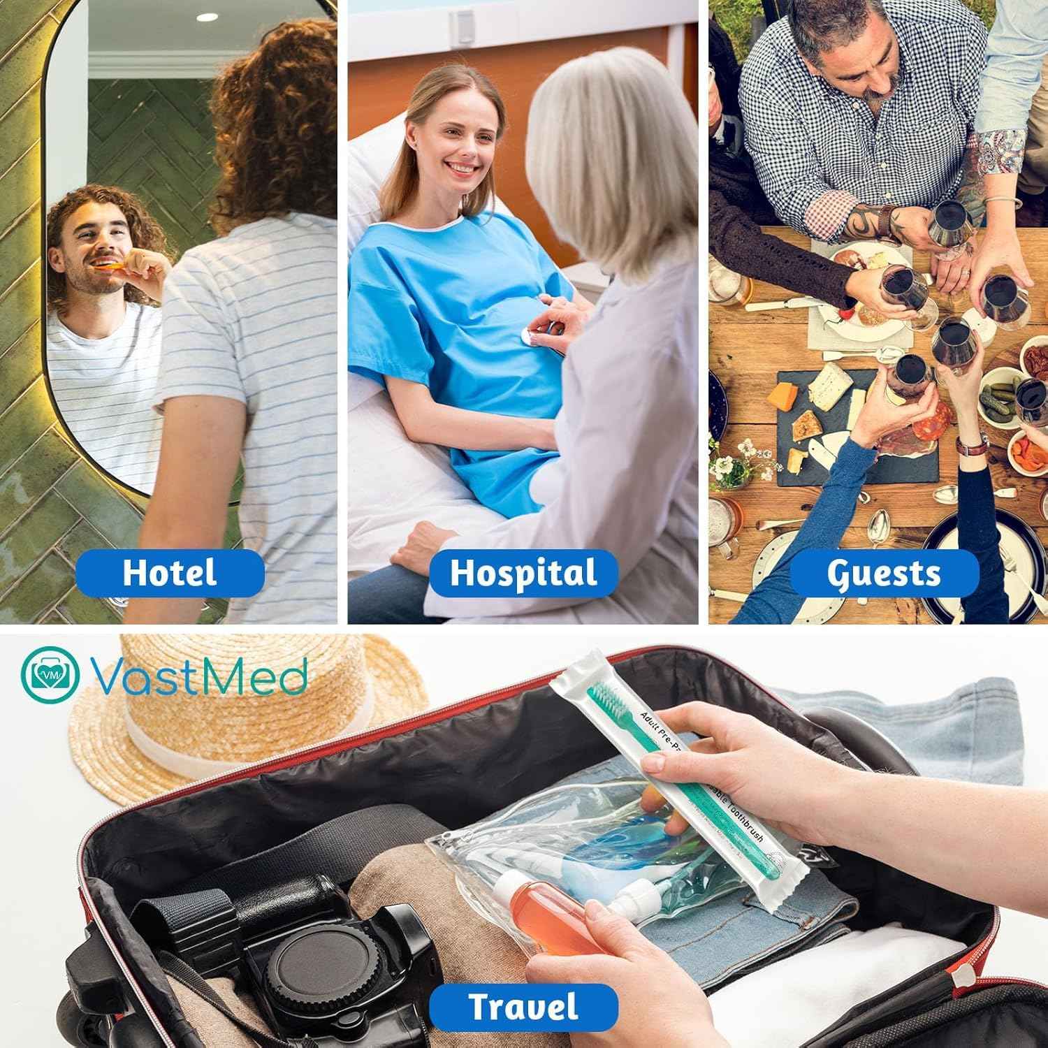 VASTMED 100 Pcs Disposable Pre-Pasted Toothbrushes Individually Wrapped Pre Pasted Toothbrush | Single Use Waterless Tooth Brush for Hotel, Camping, Homeless Gift | Multi Color