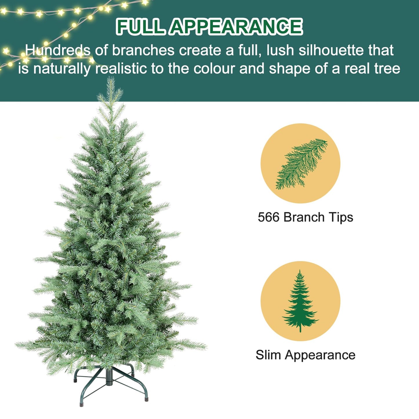 4 FT Artificial Skinny Christmas Tree,Unlit Blue Spruce Slim Pencil Xmas Tree with 566 PE&PVC Mixed Branch Tips,Hinged Pine Tree with Metal Stand for Home Office Décor