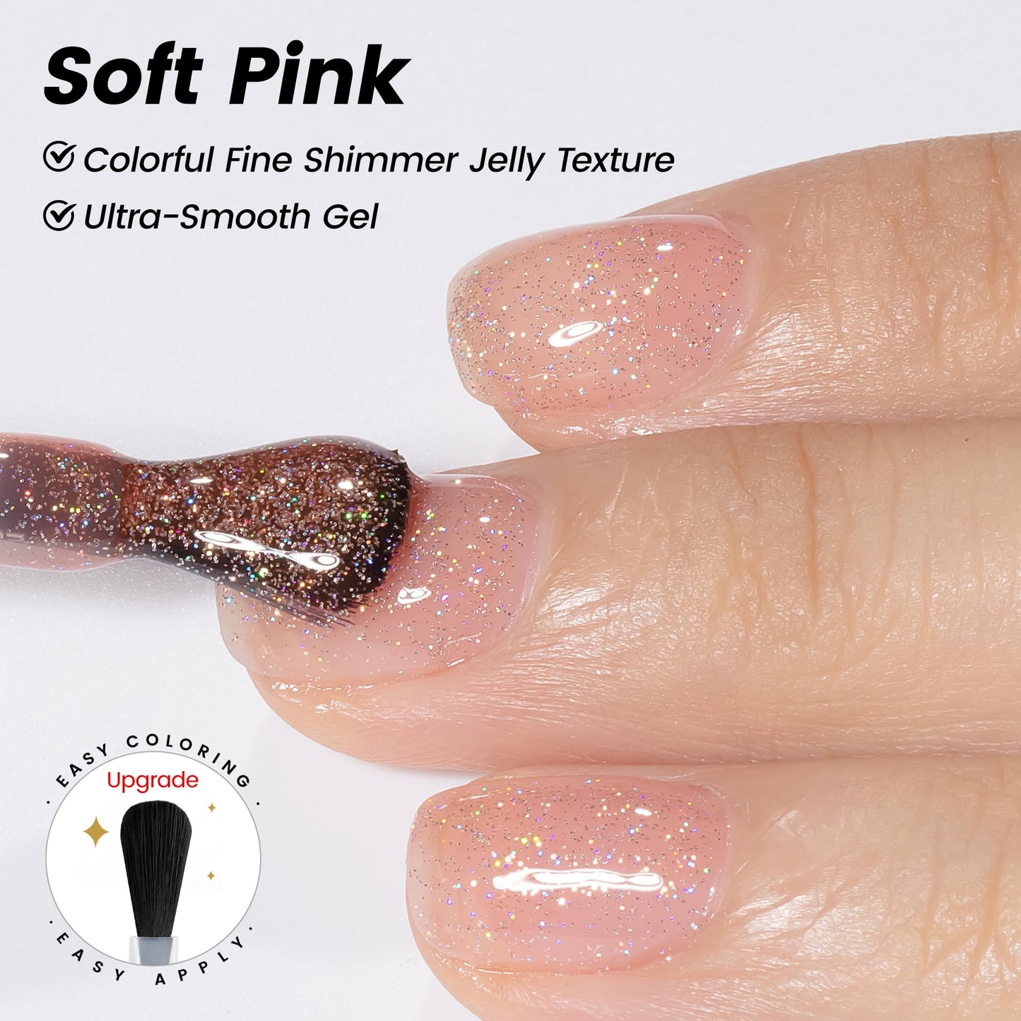 YTD Likomey Nude Glitter Gel Nail Polish,15ml Soft Pink Rainbow Jelly Sheer Translucent Neutral Holographic Shimmer Iridescent Sparkly Salon Home DIY UV Manicure Nail Gel, SF328