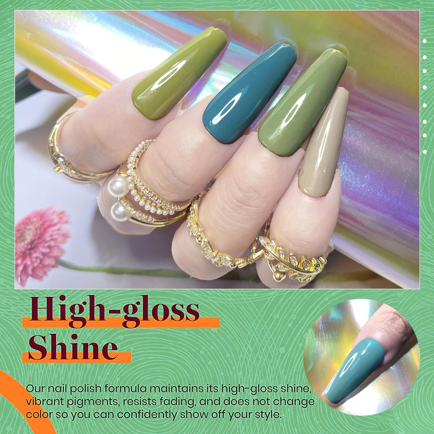 NAILGIL Gel Nail Polish Set Green, 6 Colors Soak Off Olive Turquoise Sage Nail Gel Mint Army Teal Green U V Nail Polish with Nail Stickers, Gift for Women DIY at Home 10ml