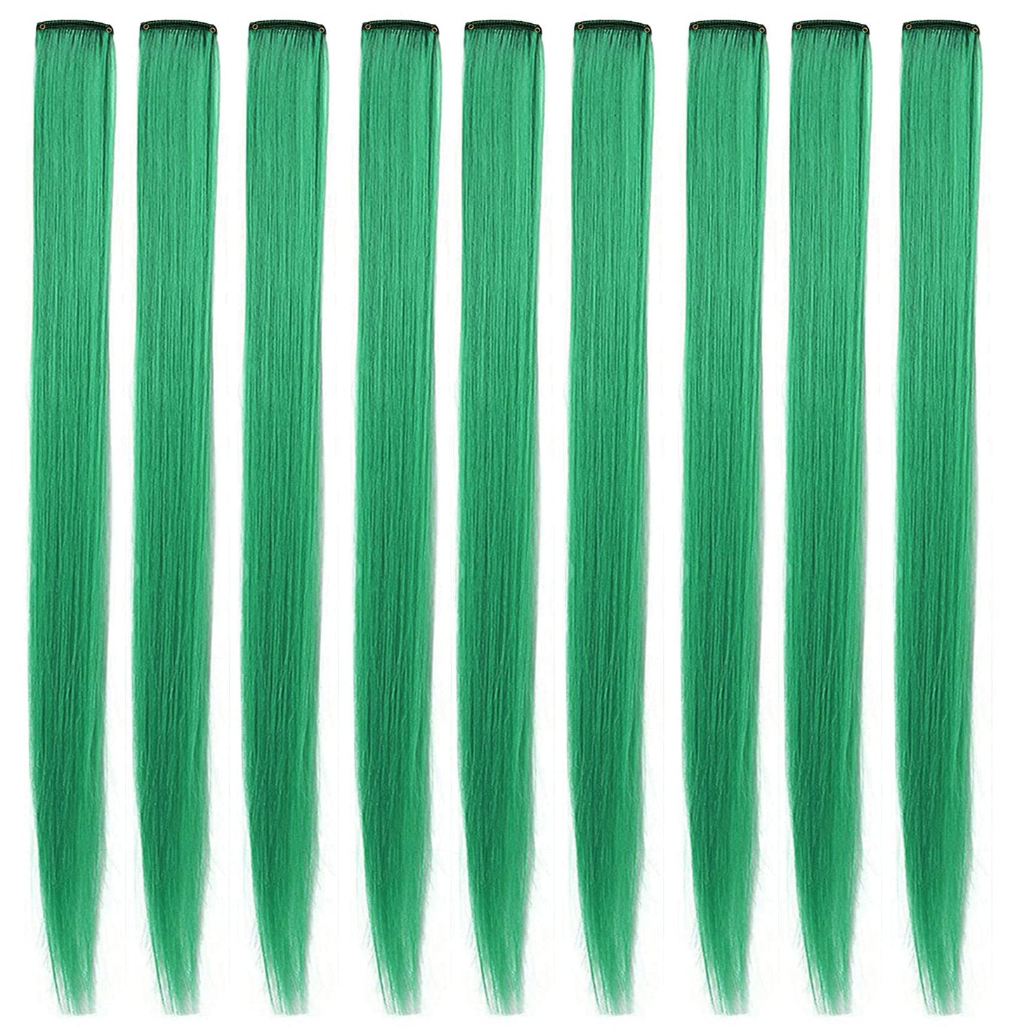 Rhyme 9PCS Princess Party Highlight Green Hairpieces Colored Hair Extensions Clip in/on for Girls and Women Wig Pieces Green Hair Accessories (Green)