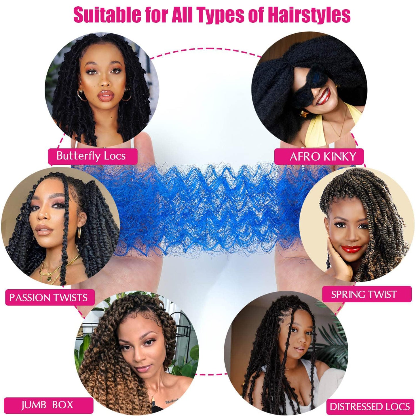 Afro Twist Hair 28 Inch 8 Packs, Springy Afro Twist Hair Pre Fluffed Spring Twist Hair Pre Stretched Wrapping Hair for Soft Locs Hair Extensions (8-Blue#)