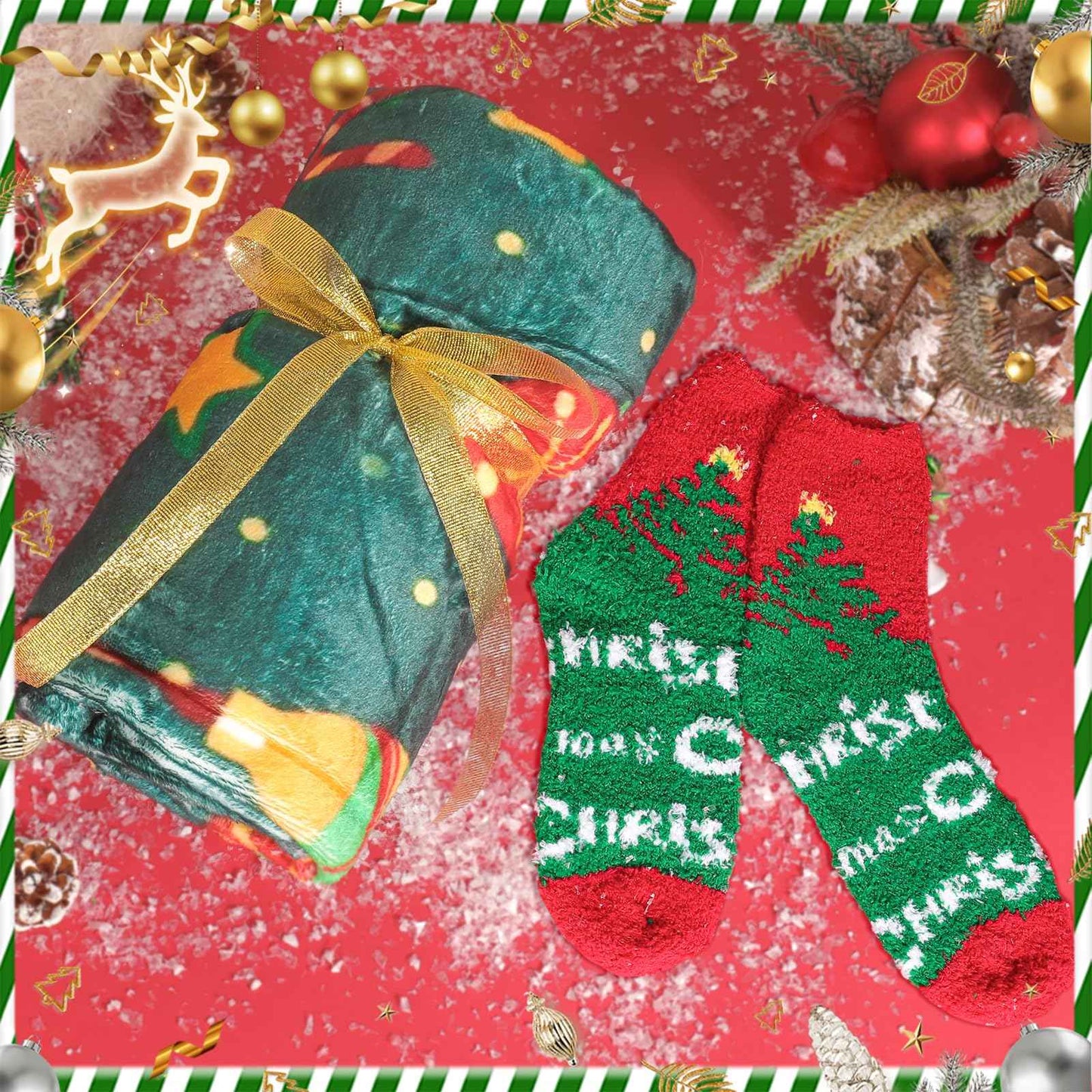 Christmas Gifts Basket for Women 2025 | Christmas Gift Box for Friend, Family | Holiday Gift Set with Christmas Blanket, Santa Mug, Socks | Xmas Present for Mom, Wife, Girlfriend, Sister, Coworker