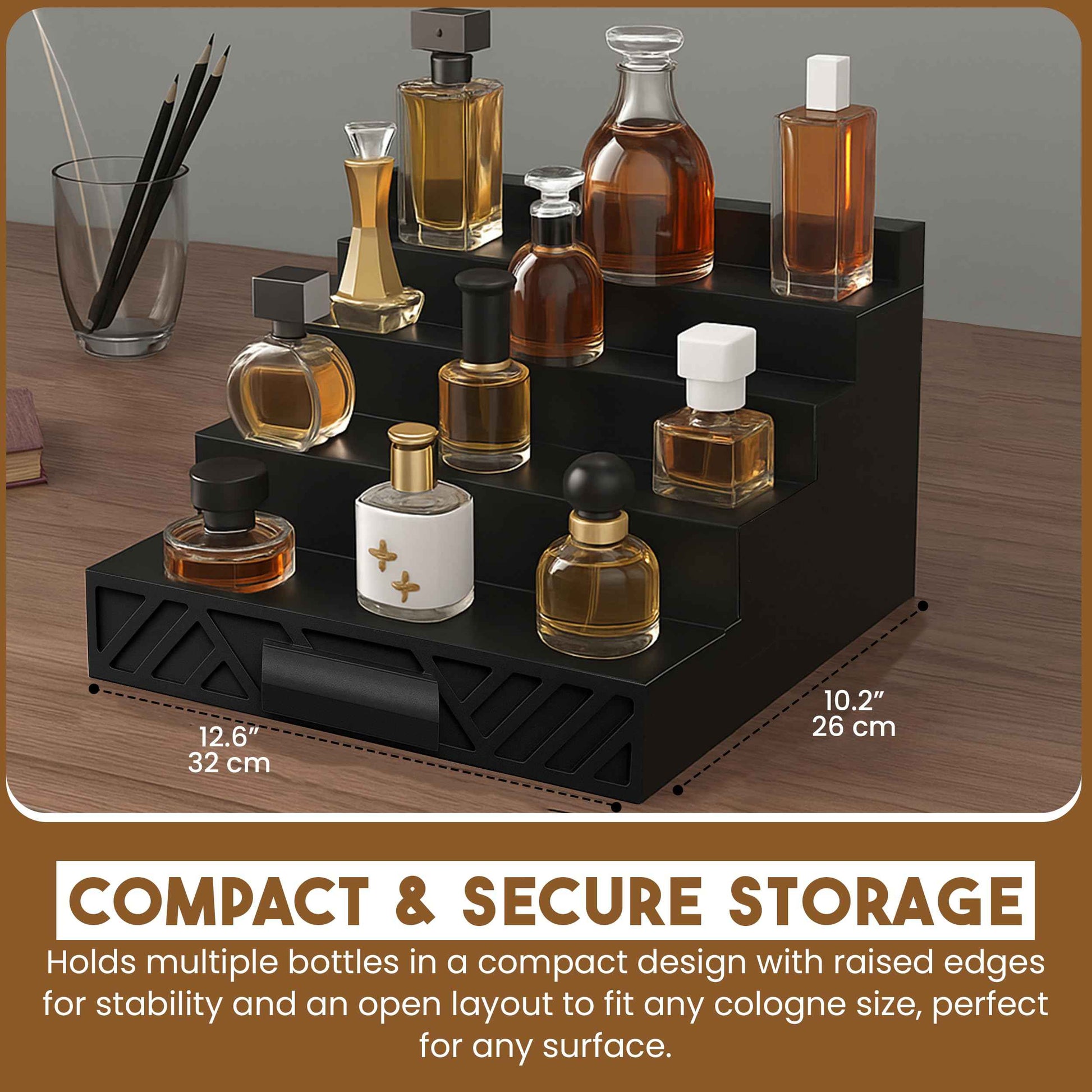 Cologne Organizer for Men - Drawers & Dresser Organizer Countertop - Perfume Holder Stand For Men Organizador De Perfumes - by NovaHavensNest (Black-4 Tier)