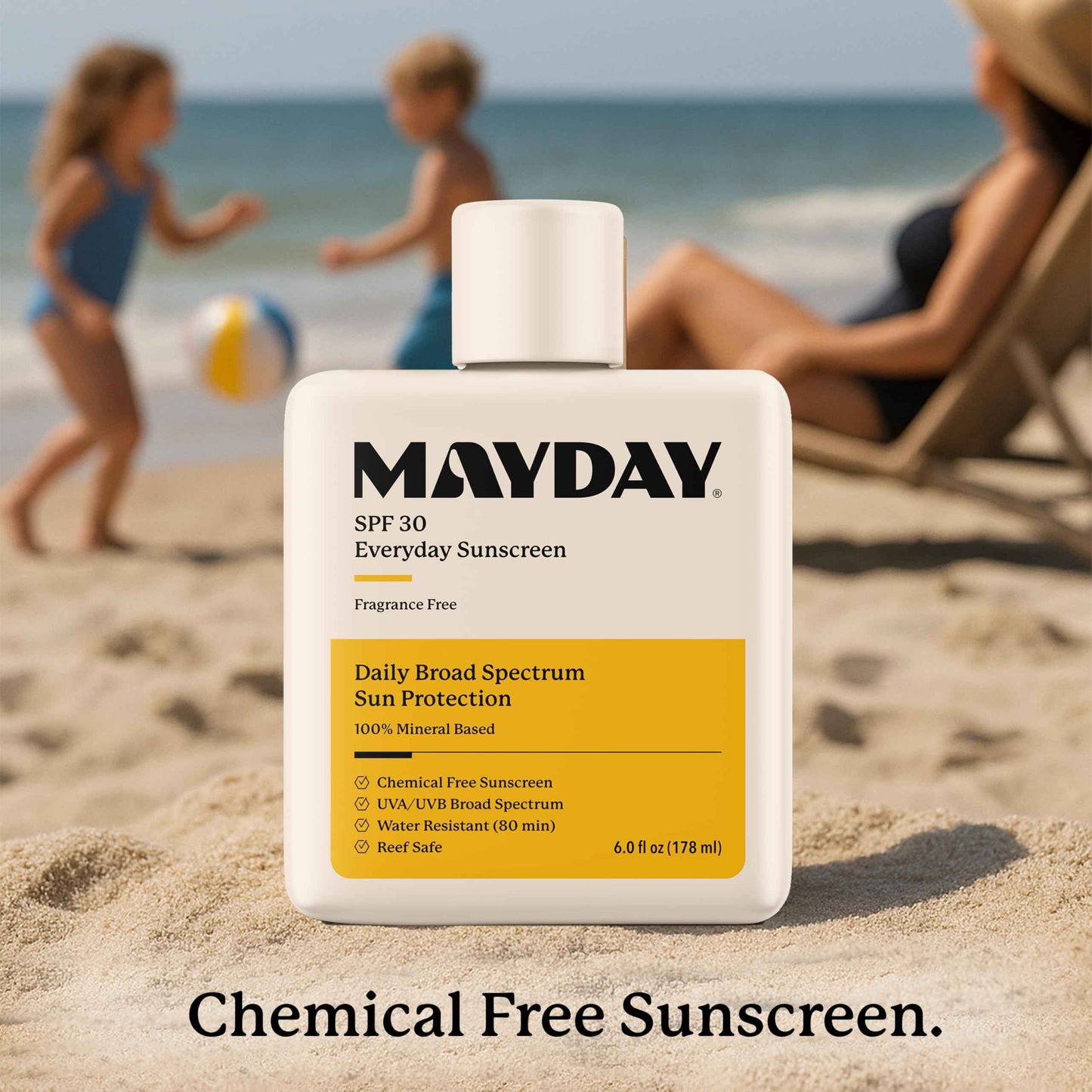 MAYDAY SPF 30 Everyday Sunscreen – Chemical-Free, Fragrance-Free, Water-Resistant Broad Spectrum Protection for Face & Body – Suitable for All Skin Types – 6 oz (178ml)