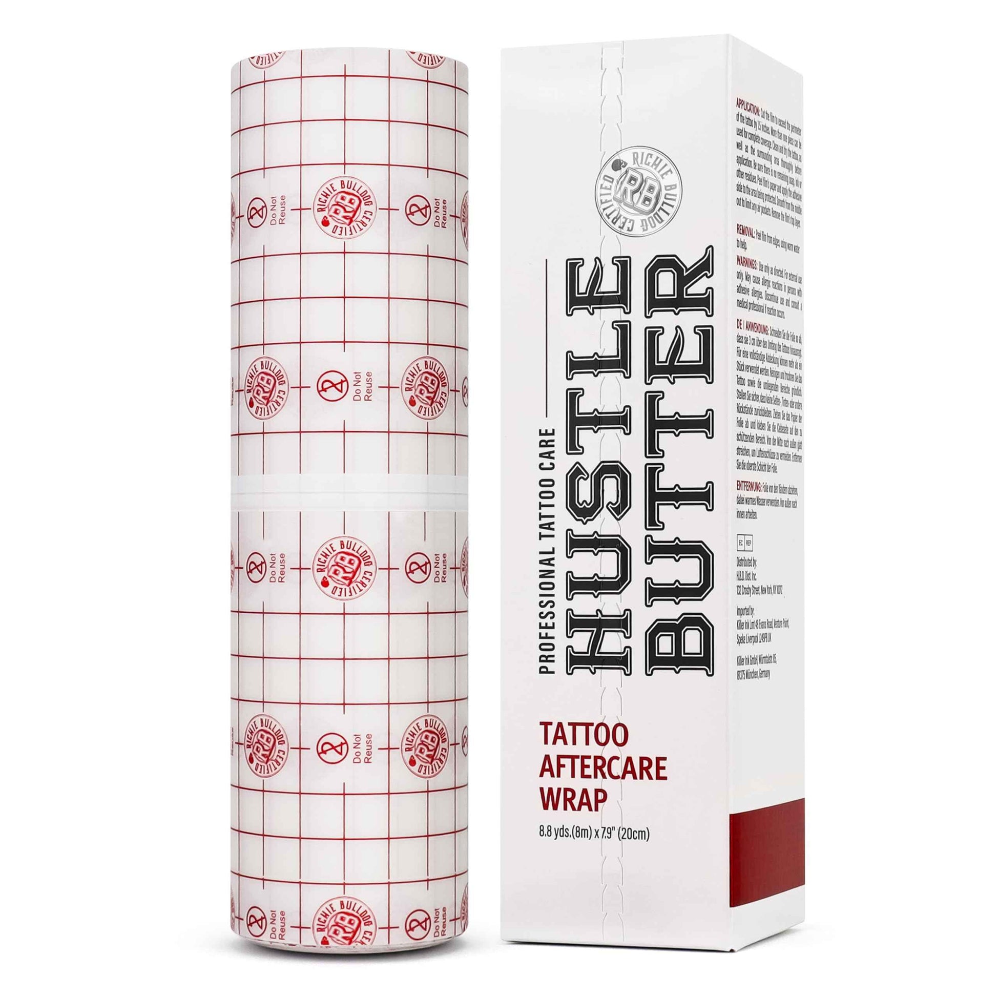 Hustle Butter Second Skin Tattoo Wrap - 7.9 Inches x 8.8 Yards - Transparent Adhesive Roll - Easy Removal, Mess-Free Body Art Wrap - Breathable & Latex-Free - Professional Size Tattoo Aftercare