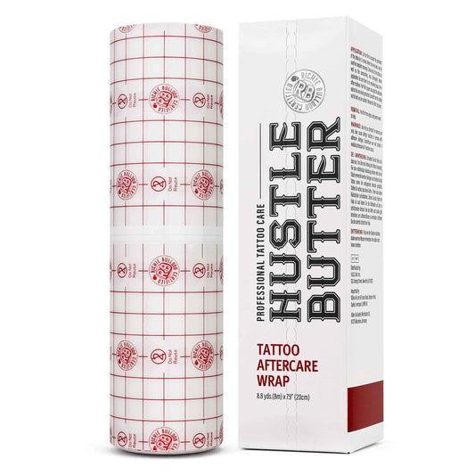 Hustle Butter Second Skin Tattoo Wrap - 7.9 Inches x 8.8 Yards - Transparent Adhesive Roll - Easy Removal, Mess-Free Body Art Wrap - Breathable & Latex-Free - Professional Size Tattoo Aftercare