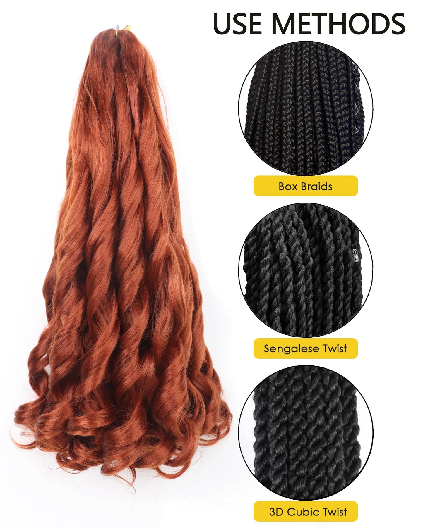 20 Inch French Curl Braiding Hair 2 Packs French Curls Braiding Hair Ginger Curly Braiding Hair for Box Braids with Curly Ends French Braid in Hair Extensions (20 Inch,350,2Pc)