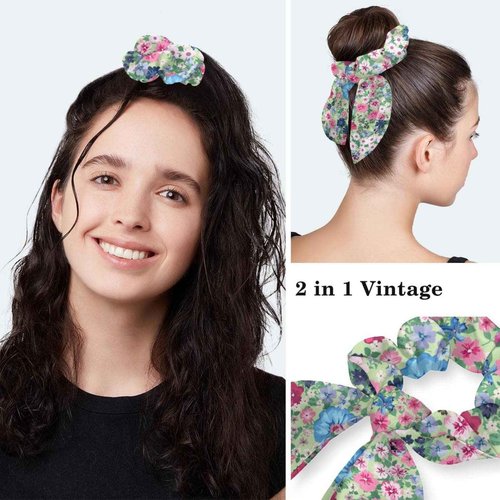 Spring Flowers Scrub Cap, Adjustable Working Cap with Button, Bouffant Caps with Bow Hair Scrunchy
