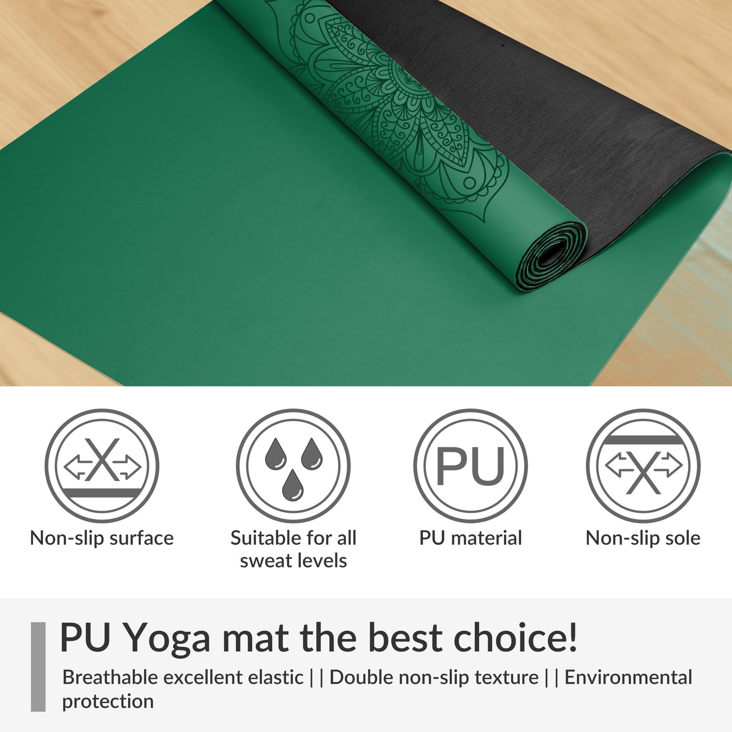 Cifupy Yoga Mat PU Travel Yoga Mat, Non Slip Exercise Mat with Carry Bag, All-Purpose Fitness Mat with High Density Anti-Tear Surface for Women, Ideal for Pilates Workout (72'' x 26'' x 1.5/5mm Thick)