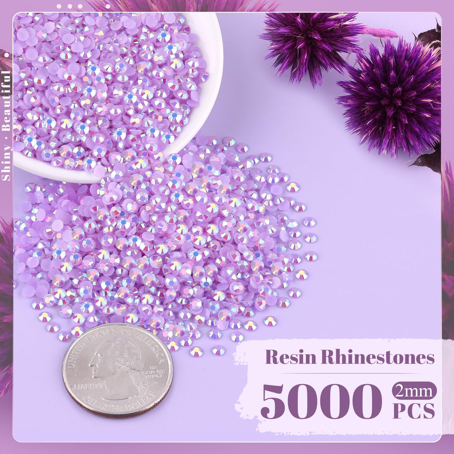 5000PCS 2mm Resin Jelly Rhinestones in Bulk (Lavender Purple AB), Bedazzling Flatback Crystals Rhinestones for Crafting DIY Nail Decoration, Gems Diomand Charms for Tumbler Shoes Clothing Fabric