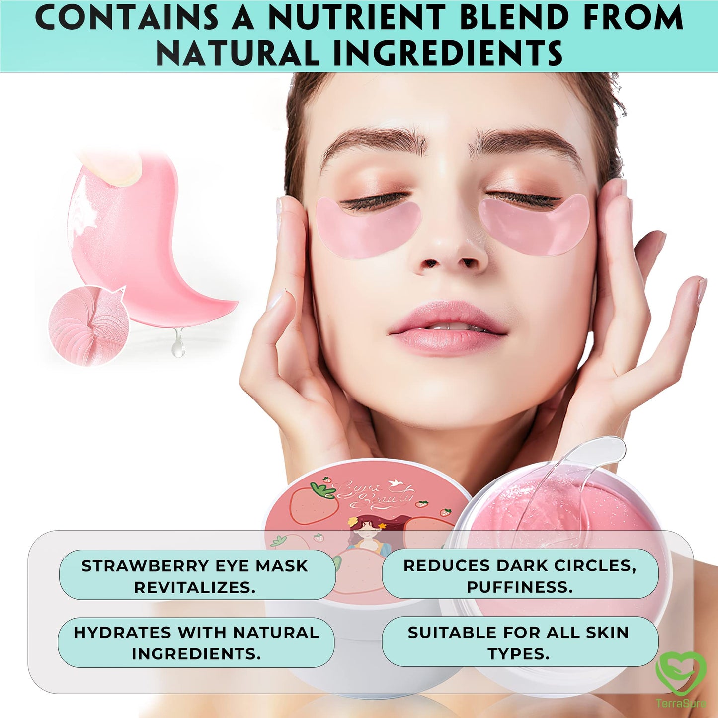 Under Eye Masks, Collagen Eye Mask, Strawberry Eye Patches for Puffy Eyes 60 pcs, Under Eye Patches for Dark Circles and Puffiness, Hydrating Eye Mask Skincare, Eye Gel Pads for Eye Bags and Wrinkles Under Eye Treatment