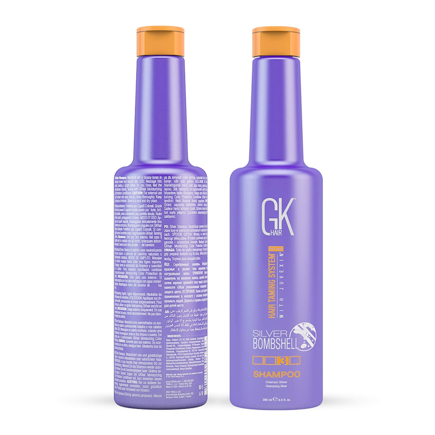 GK HAIR Global Keratin Silver Bombshell Purple Shampoo (9.5 Fl Oz/280ml) For Blonde, Platinum, Ash, Silver & Gray Hair Moisturizes Dry & Damaged Removes Yellow Brassy Tones