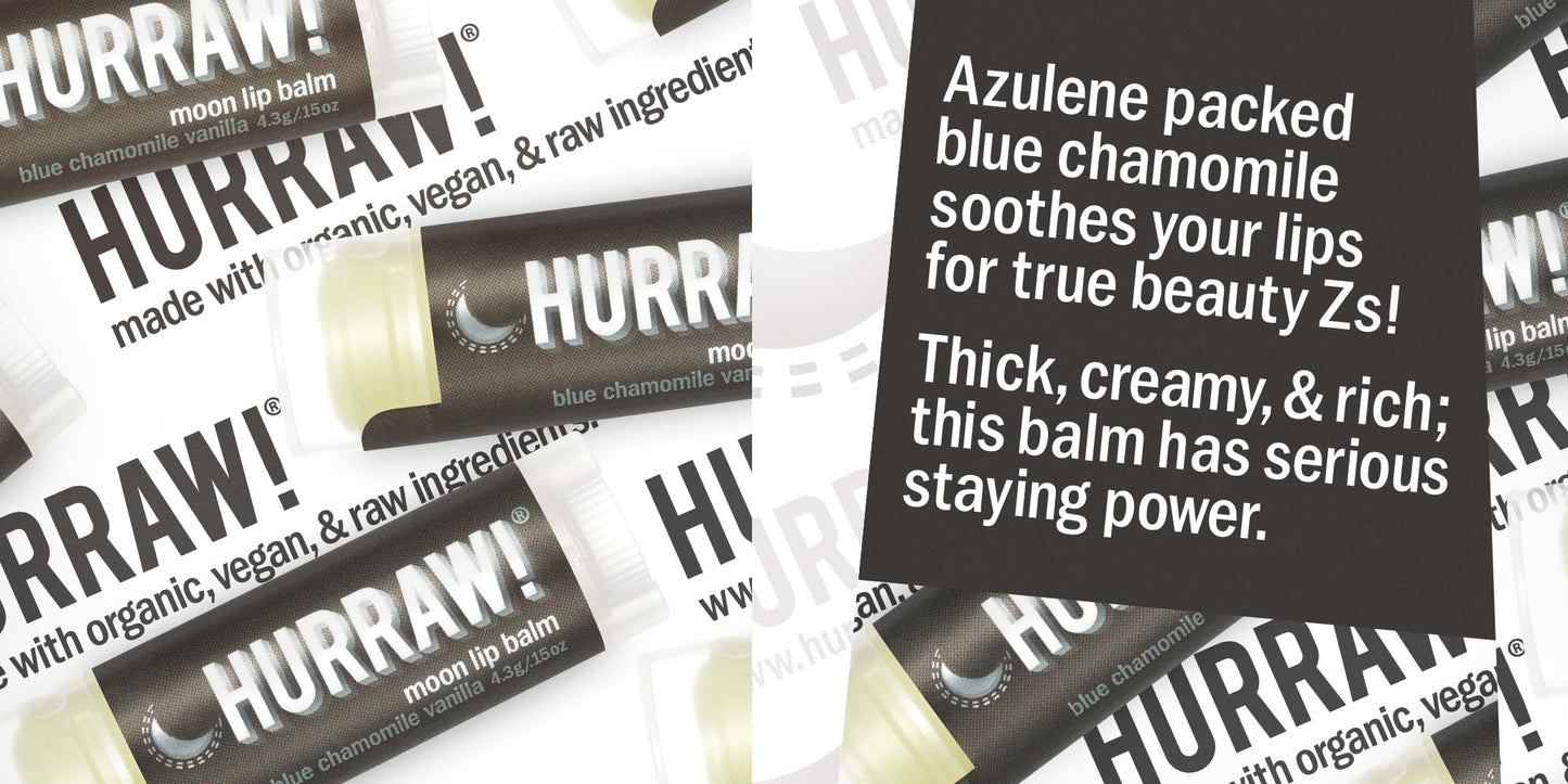 Hurraw! Moon Night Treatment (Blue Chamomile, Vanilla) Lip Balm, 5 Pack: Organic, Certified Vegan, Cruelty and Gluten Free. Non-GMO, 100% Natural Ingredients. Bee, Shea, Soy and Palm Free. Made in USA