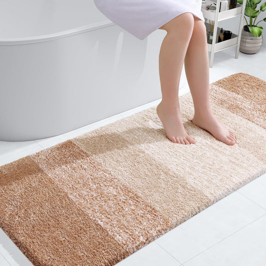 OLANLY Bathroom Rug Mat 59x24, Extra Soft and Absorbent Microfiber Bath Rugs, Non-Slip Plush Shaggy Bath Carpet Runner, Machine Wash Dry, Bath Mats for Bathroom Floor, Tub and Shower, Beige