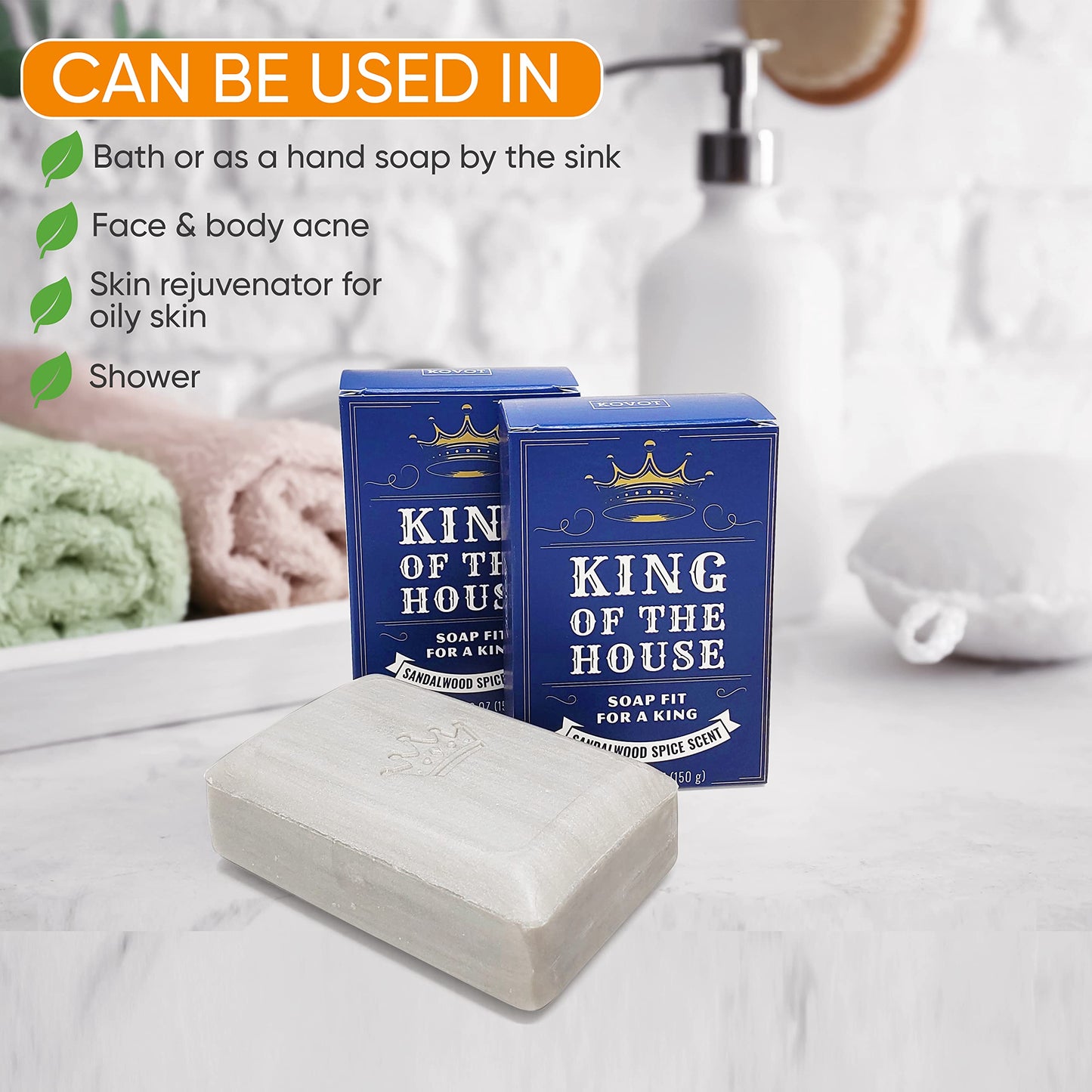 Kovot King of the House Soap Bar Gift Set – 5.3oz Moisturizing Masculine Scented Set of 3 Bars – Shaped like a Gold, Silver & Wood Bar