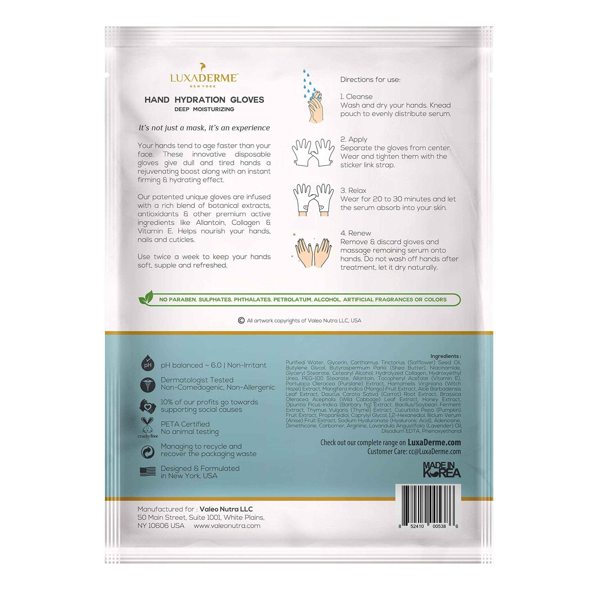 LuxaDerme Moisturizing Gloves for Dry Hands - 15ml Safflower & Shea Butter Hydrating Hand Mask - Rejuvenate Dull & Cracked Skin - Skincare Gift Set (Pack of 10)