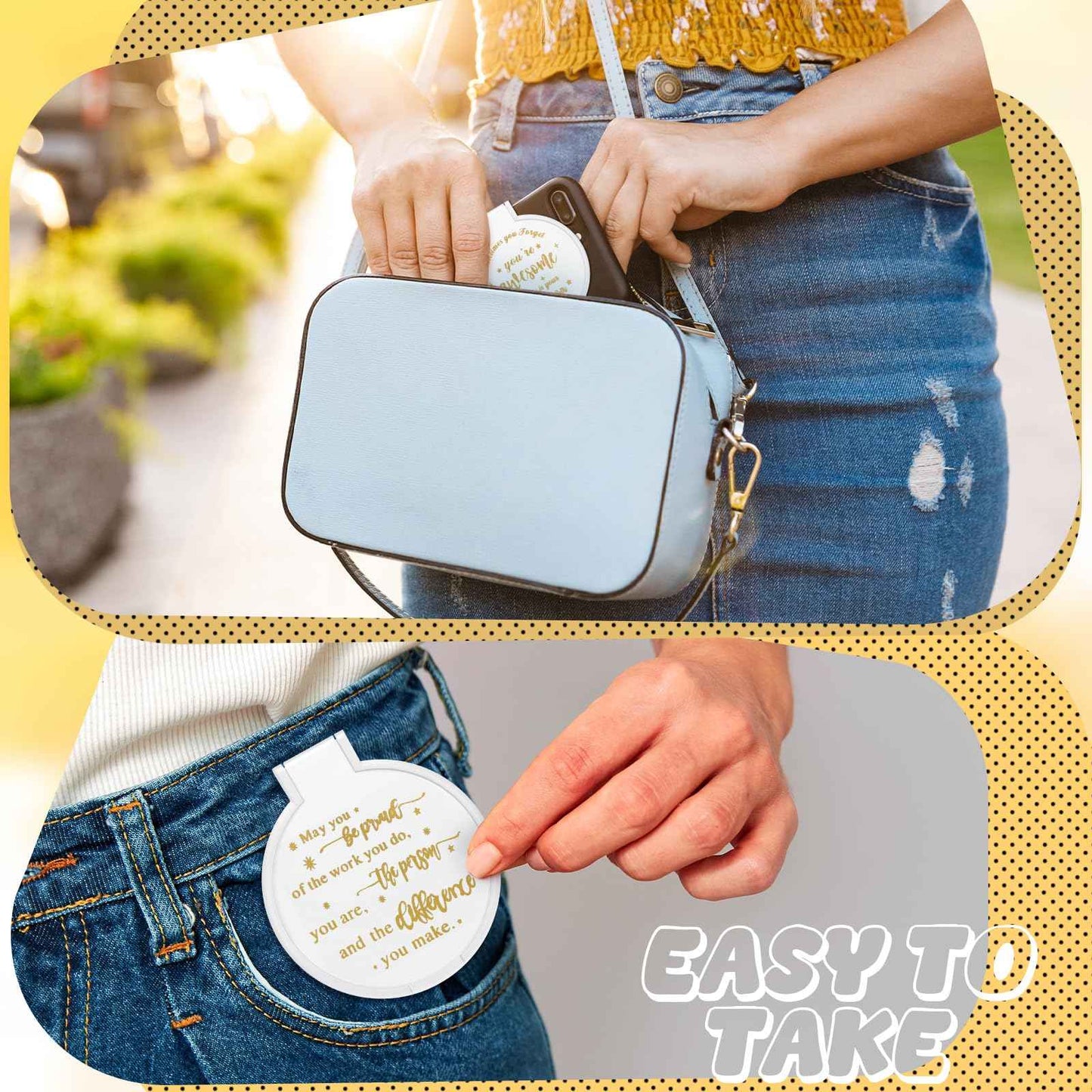 Wenqik 64 Pcs Inspirational Mini Compact Mirror for Purse Women Small Gifts Bulk, Round Makeup Folding Mirror, Thank You Gift Bag Stuffer Items, Christmas for Coworker Employee Staff (White)