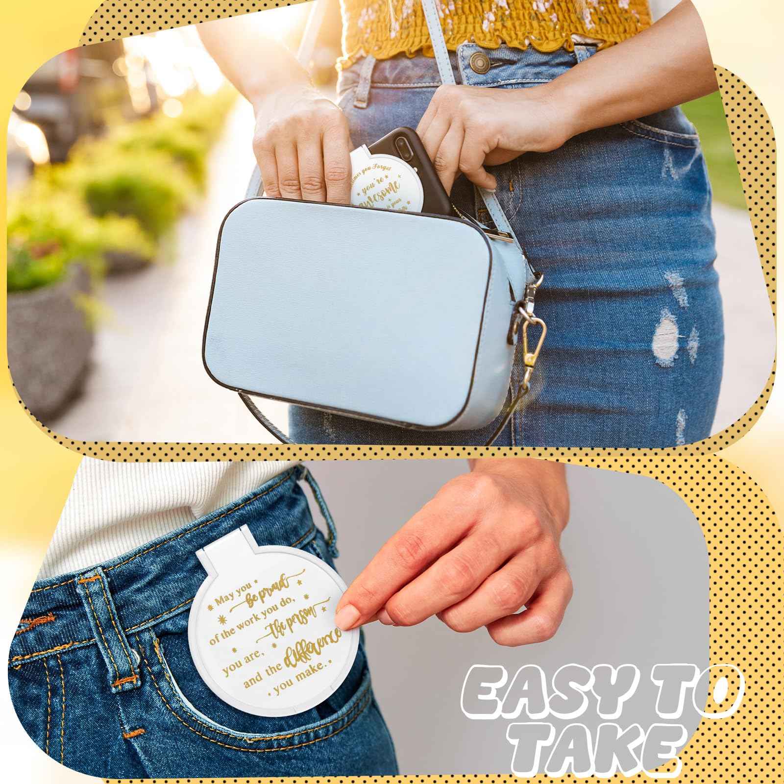 Wenqik 64 Pcs Inspirational Mini Compact Mirror for Purse Women Small Gifts Bulk, Round Makeup Folding Mirror, Thank You Gift Bag Stuffer Items, Christmas for Coworker Employee Staff (White)