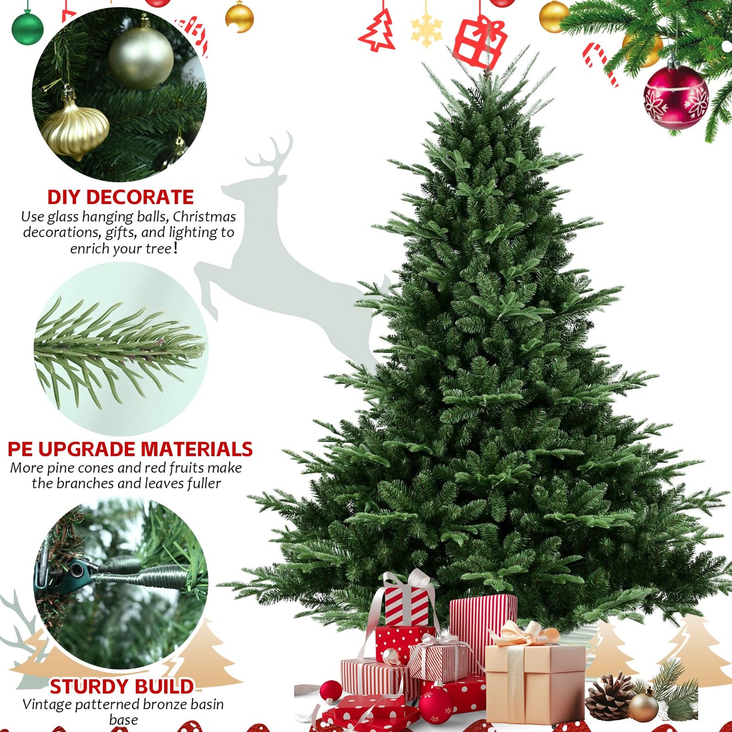 Realistic Artificial Unlit Christmas Tree, Leheyhey 4ft Christmas Tree for Home, Office, Party Decoration, 674 PE&PVC Mixed Branch Tips, Easy Assembly, Metal Hinges & Foldable Base