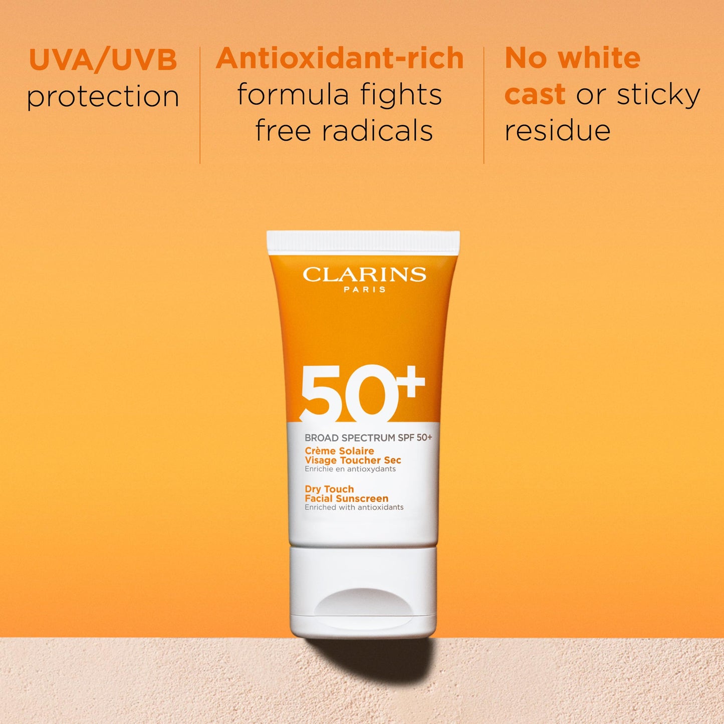 Clarins Dry Touch Face Sunscreen | Broad Spectrum SPF 50+ | UVA/UVB Protection | Lightweight and No White Cast | Enriched with Antioxidants | All Skin Types, including Sensitive Skin | 1.7 Ounces