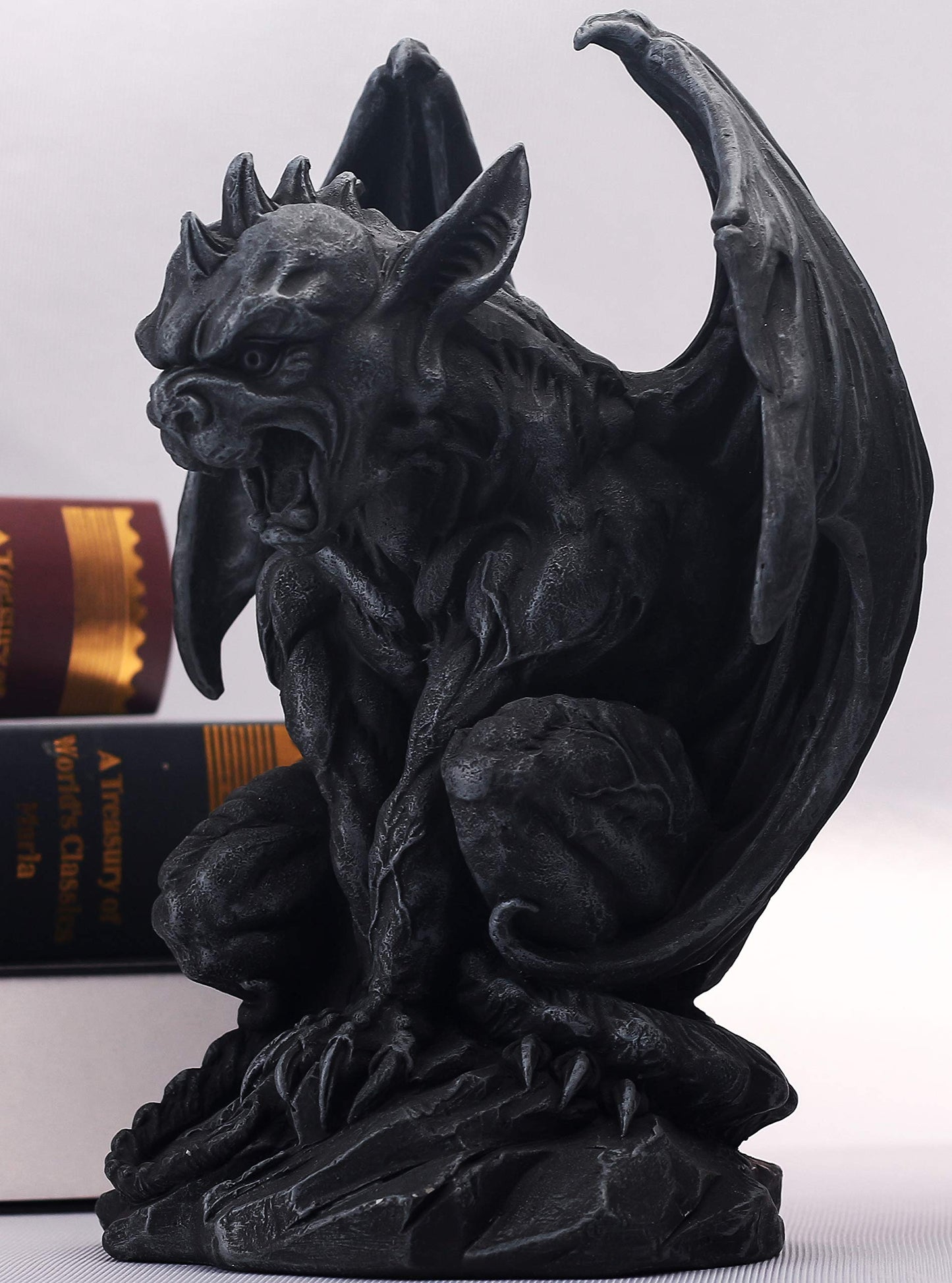 JORAE Winged Gargoyle Statue Indoor Outdoor Home Decor Sitting Guardian Sculpture Halloween Figurines, 9 in, Polyresin