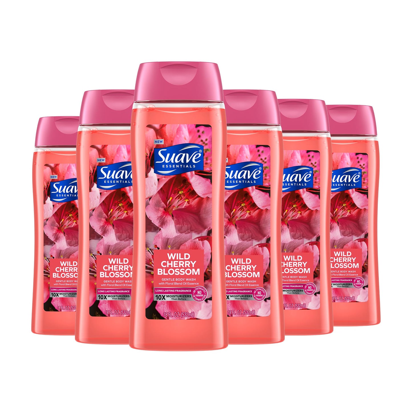 Suave Body Wash Pack of 6, Cherry Blossom and Men's Cedarwood, 18 Oz, With Vitamin E and 10X More Moisturizers