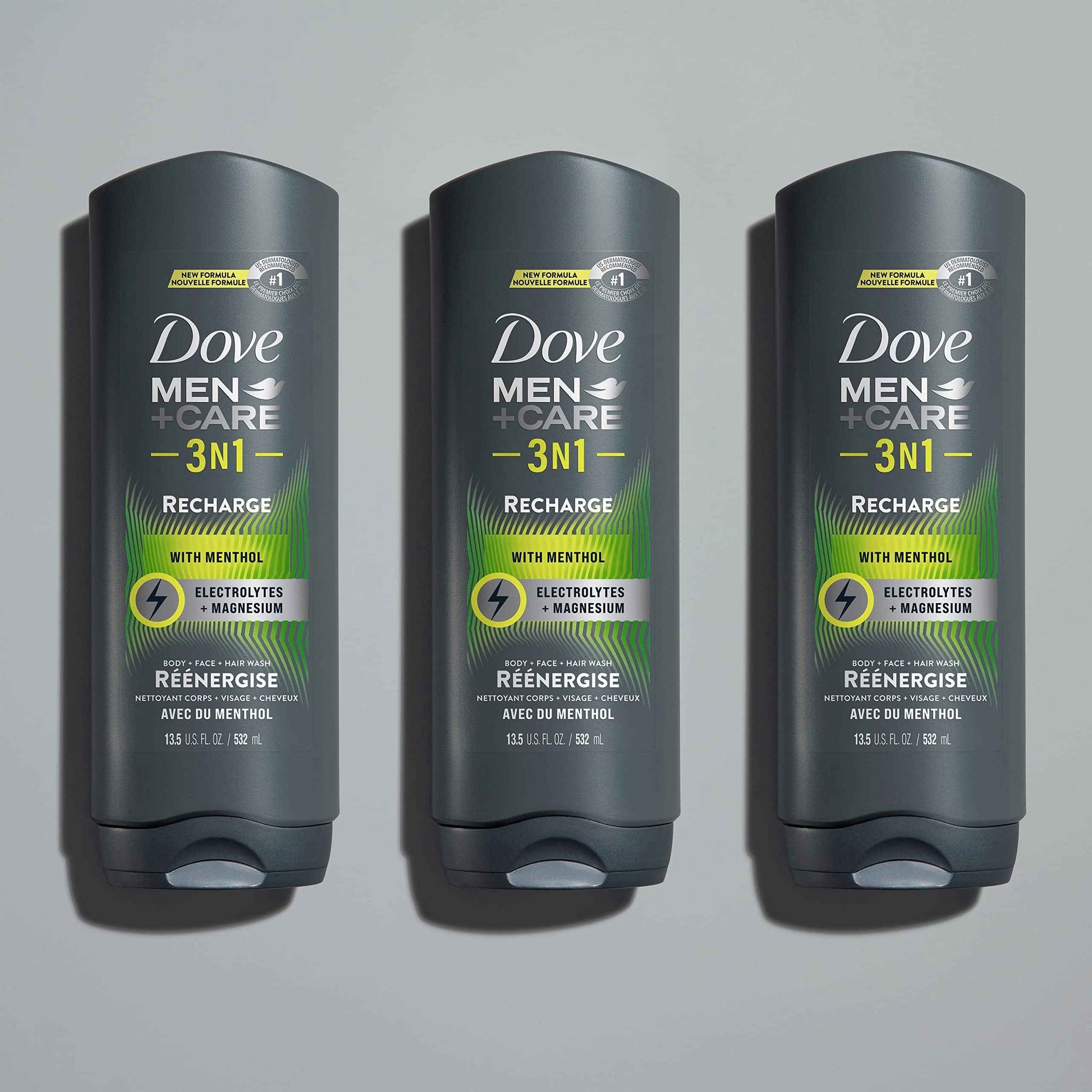 DOVE MEN + CARE Post-Workout Body Wash 3N1 Recharge 4 Count For Men With Menthol, 18 oz