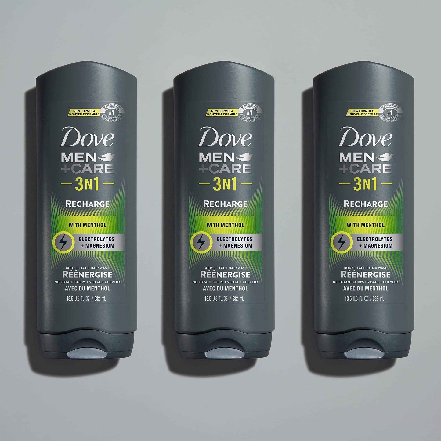 DOVE MEN + CARE Post-Workout Body Wash 3N1 Recharge 4 Count For Men With Menthol, 18 oz