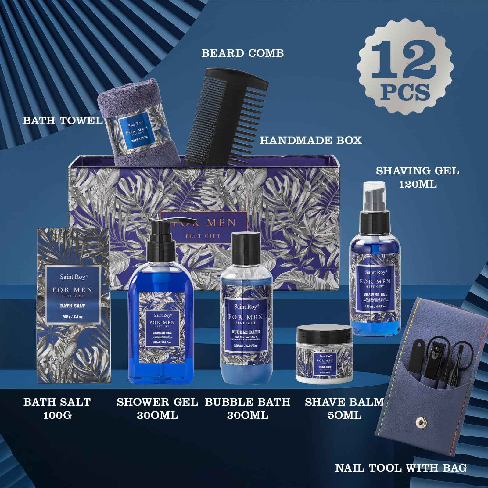 Fathers Day Christmas Gift Baskets, Birthday Gifts Spa Kit for Men Classic Perfume Bath Gift Set and Shower Gift Basket Self Care Shaving Kit Mens Bath Beard Spa Gifts Baskets Mens Gift Set beauty kit