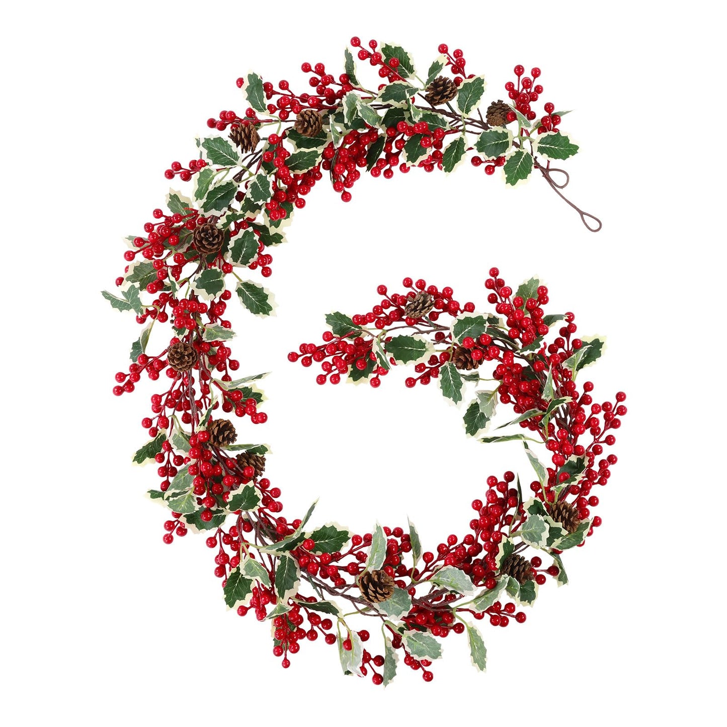 U'Artlines Total 12.4Ft Christmas Garland 2PCS Artificial Holiday Hanging Garlands Christmas Vine with Red Berries Pinecone for Stairs Wall Fireplace Mantel Indoor Outdoor Decor