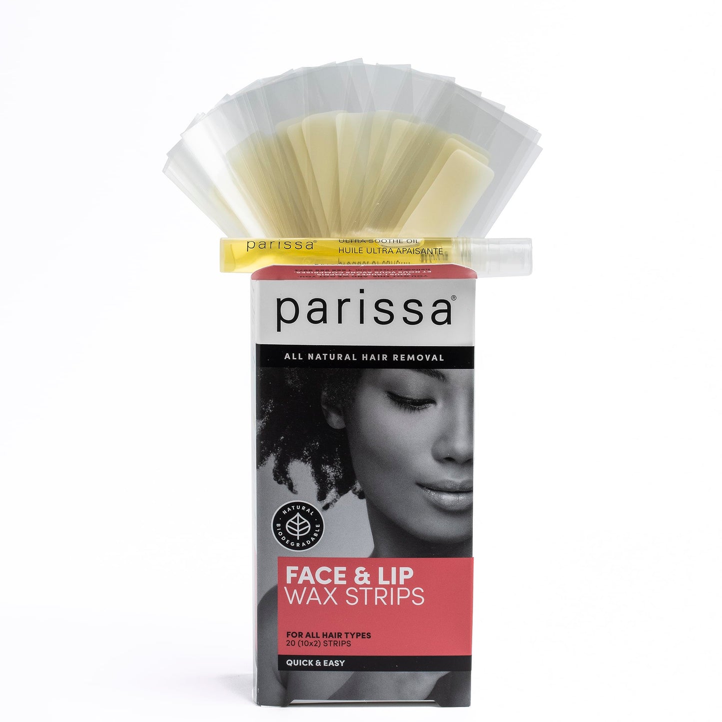 Parissa Face & Lips Wax Strips Kit for Facial Hair Removal, At-Home Waxing Kit with Ready-to-Use Small Wax Strips, 5ml Aftercare Oil, Suitable for All Hair Types, Biodegradable & Skin-Safe (Refresh)