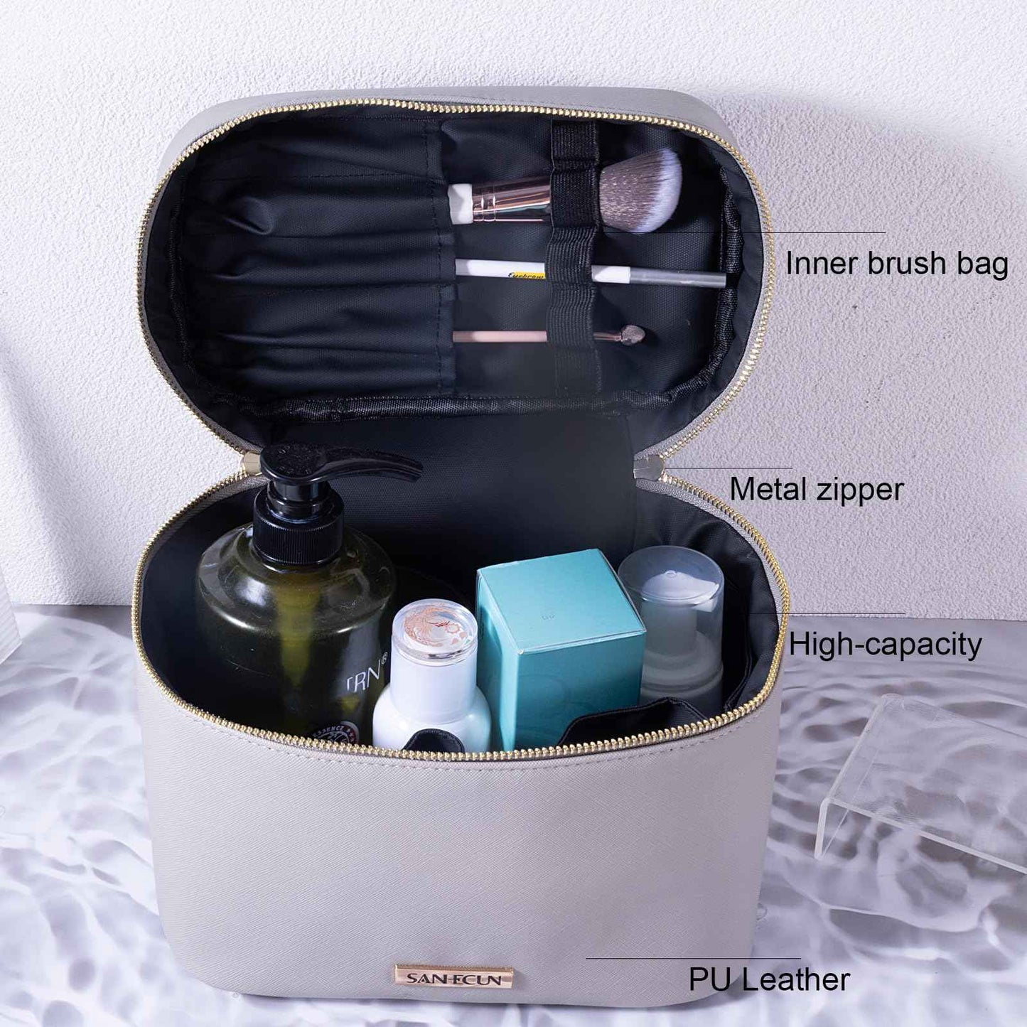 SANHECUN Travel Cosmetic Makeup Essentials Bag case Brush Case Wash Bag Cosmetic Pouch 3 Pcs Set Organization (3, Grey)