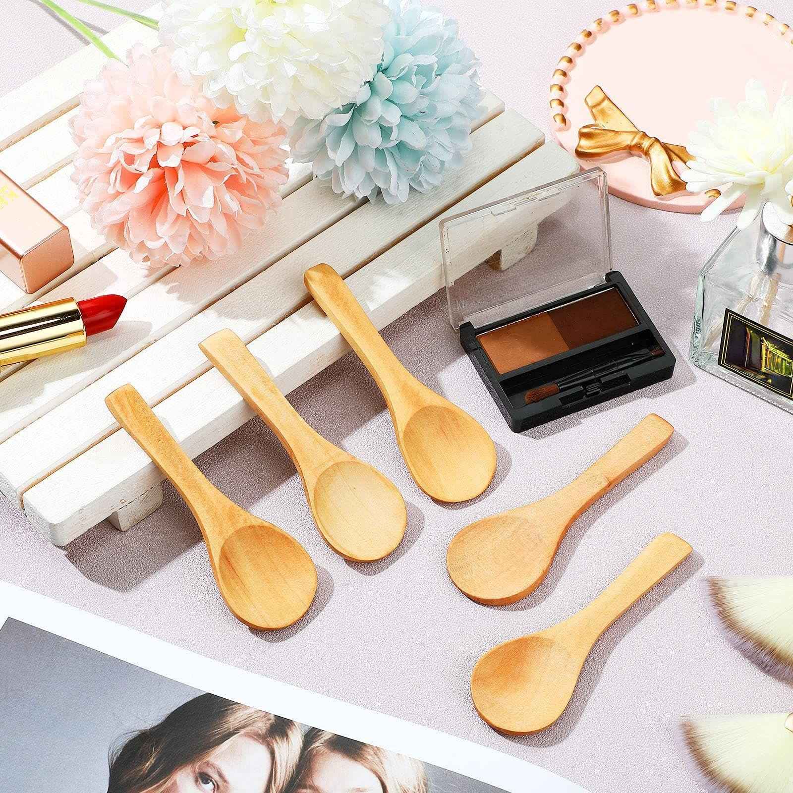 36 Pieces Small Wooden Spoons Wooden Makeup Spatulas Cosmetic Spoons Mini Nature Beauty Scoop for Women Girls Mixing Makeup, Facial Cosmetic, Skin Care