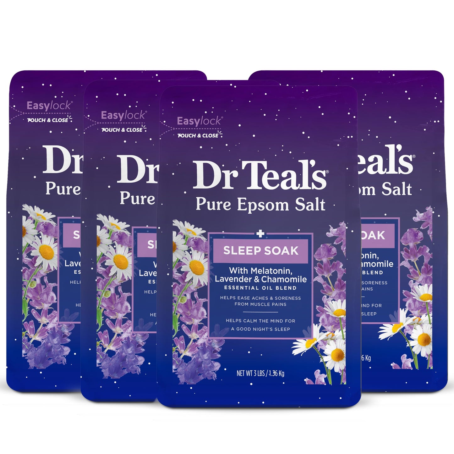 Dr Teal's Sleep Spray with Melatonin & Essential Oil Blend, 6 fl oz (Pack of 3) & Sleep Soak with Pure Epsom Salt, Melatonin & Essential Oil Blend, 3 lb (Pack of 4)