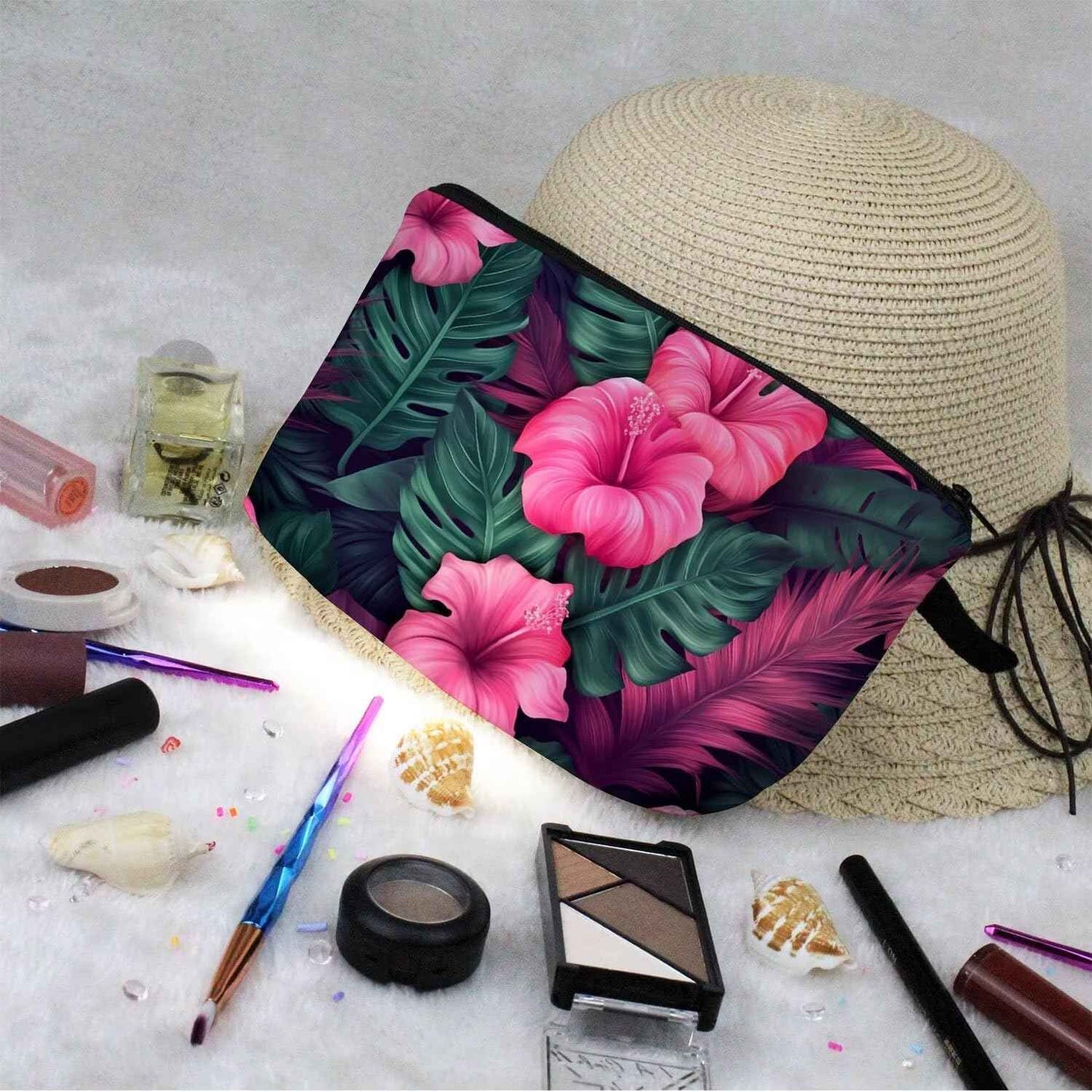 Livel lhood Tropical Flower Makeup Bag Cute Small Organizer Zipper Pouch Tropical Flower Cosmetic Bag Birthday Present for Women Friends -2