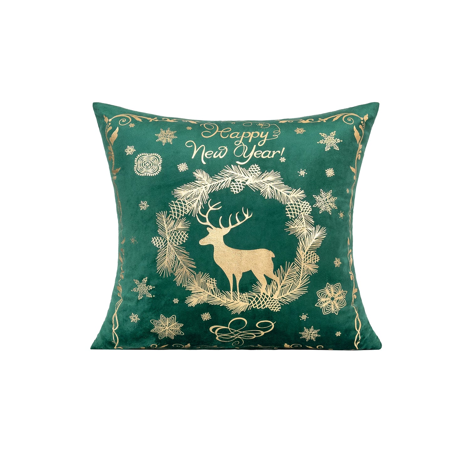 VAKADO Dark Green Christmas Throw Pillow Covers Xmas Decor Golden Decorative Tree Snowflakes Reindeer Cushion Cases Tree Gold Silver Home for Couch Sofa Bedroom 18x18 Set of 4 Indoor