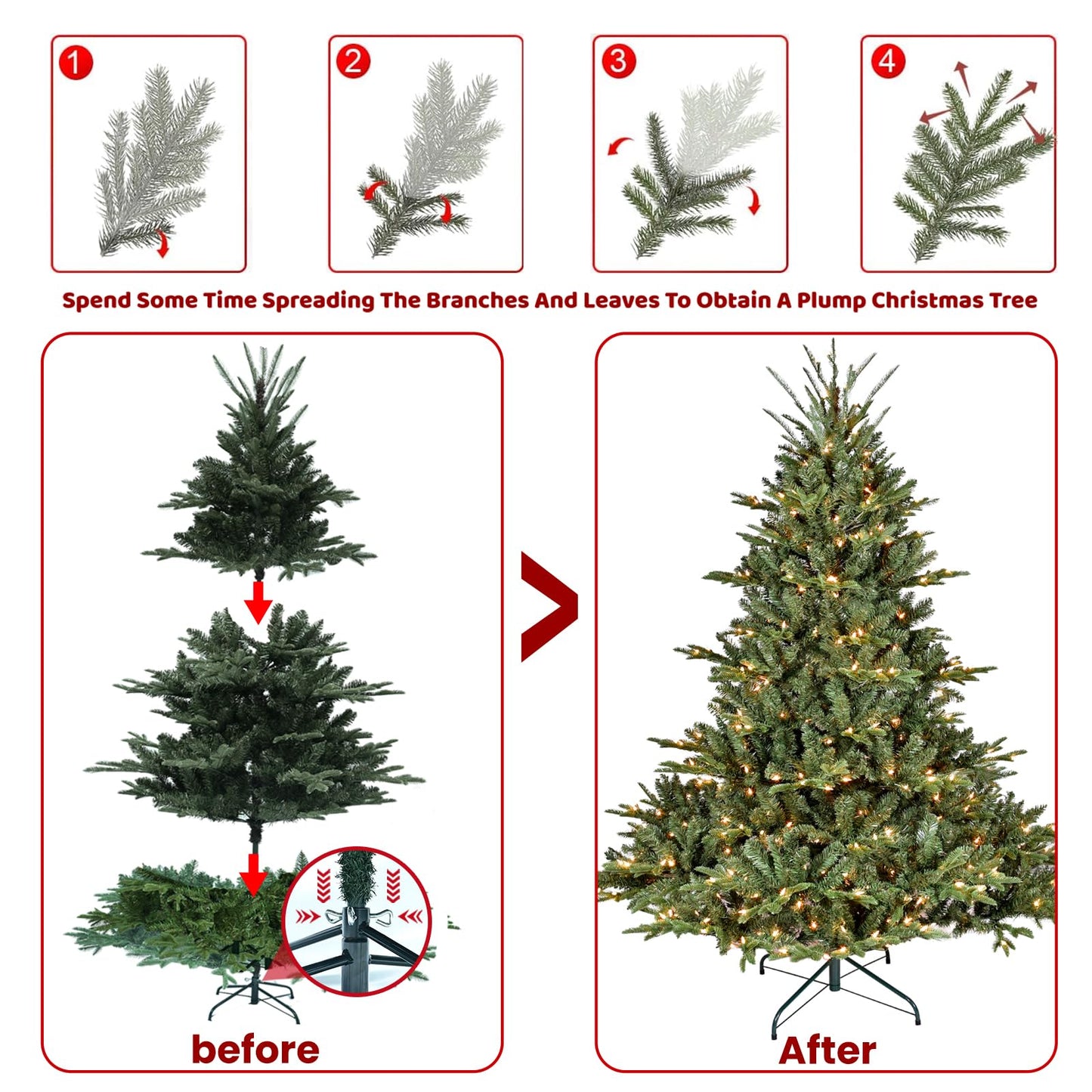 Pre-Lit Premium Spruce Fake Xmas Tree with 200 Lights, Leheyhey 4FT Artificial Christmas Tree with 674 PE&PVC Mixed Branch Tips, Metal Stand and Hinged Branches