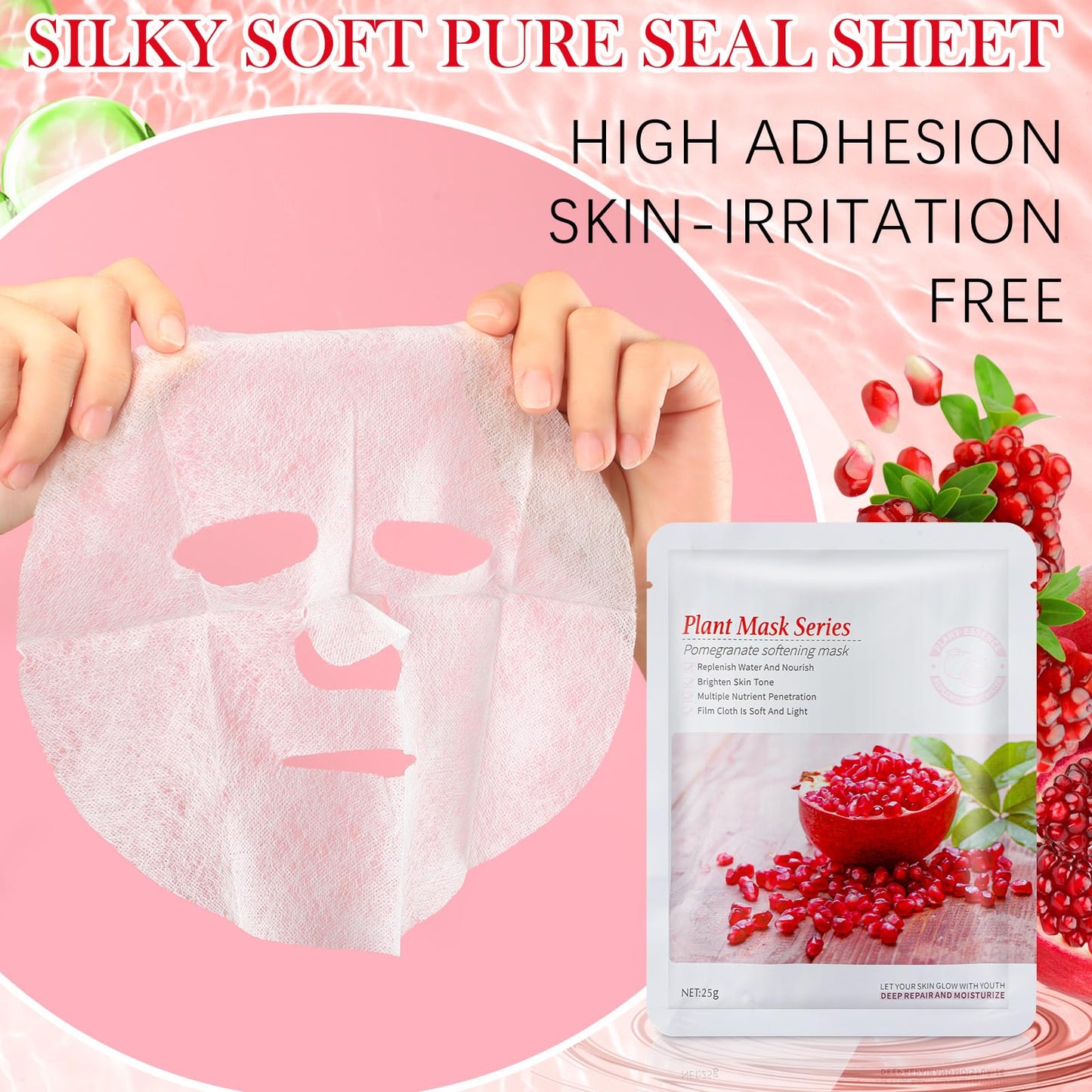 Dimsile 24 Pcs Combo Essence Face Masks Skincare Hydraiting Facial Mask Moisturizing Self Care Sheet Mask for Women Girls Home Spa Skin Care (Pomegranate)