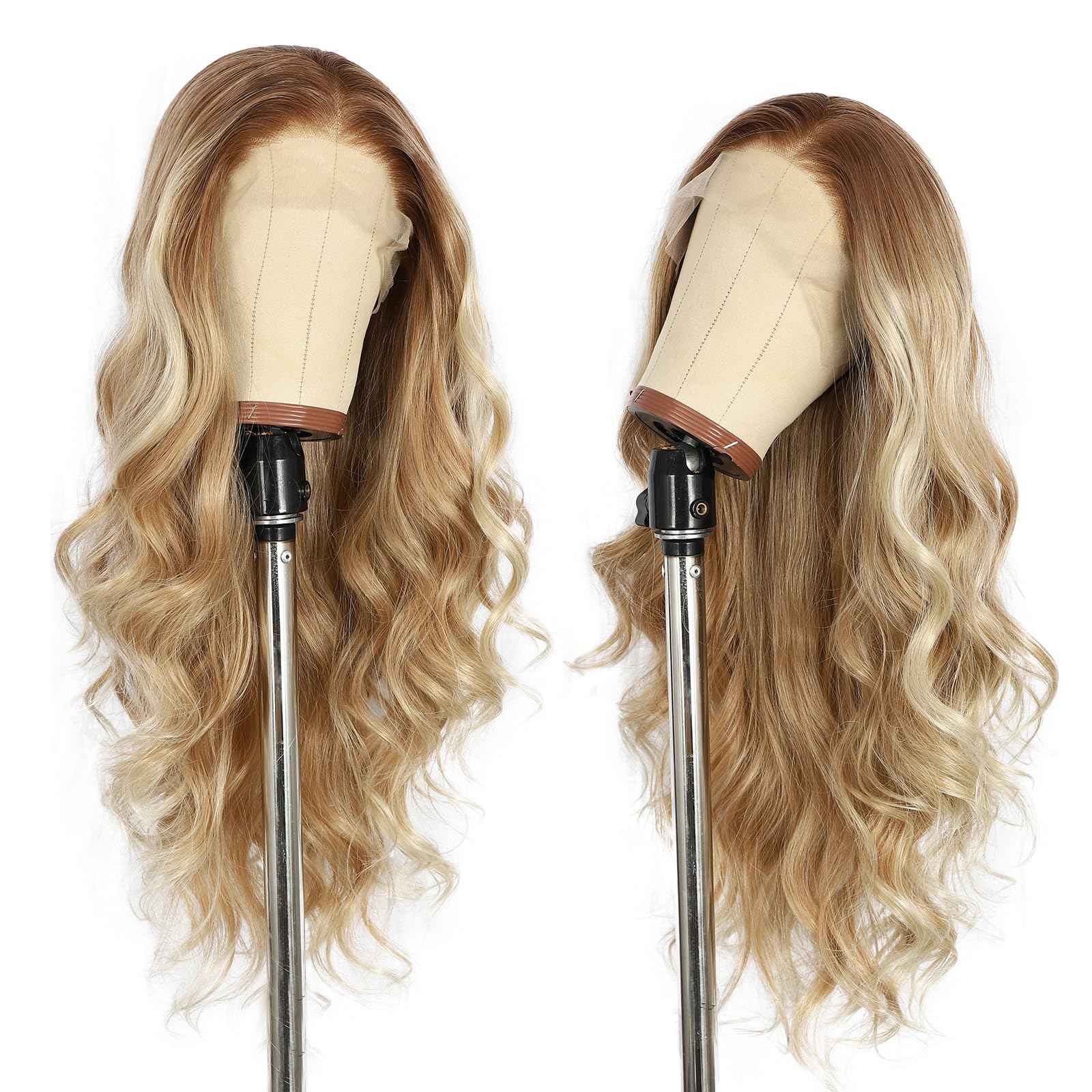 BABEHERS Honey Blonde Lace Front Wig for Women 13x4 Body Wave Synthetic Wigs Highlight Pre-plucked Long Wavy 150% Density Natural Heat Resistant Hair Daily Use 26 Inch