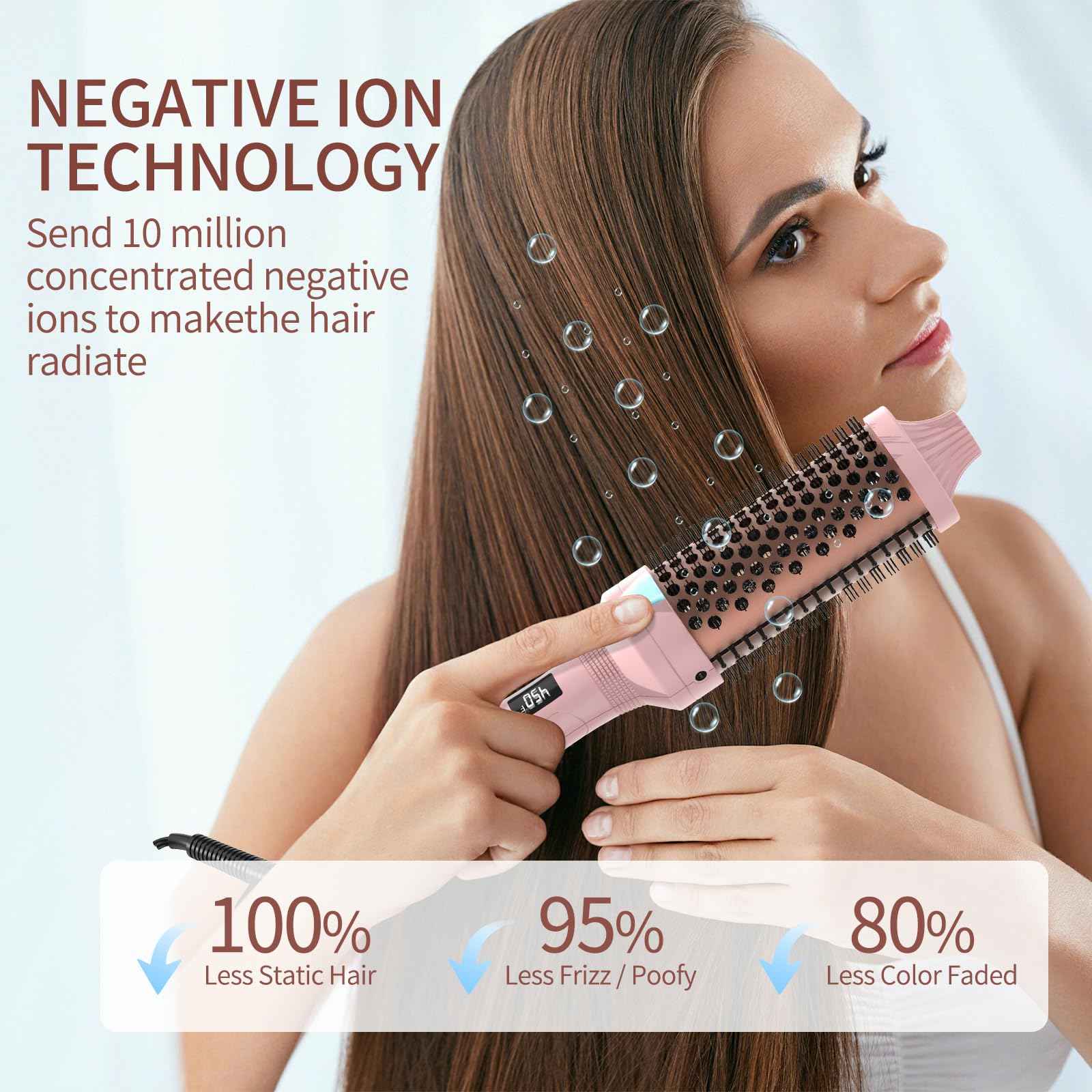 K&K Thermal Brush Heated Round Brush - Blowout Look Volumizer with 1.7 inch Heated Round for Hair Styler Tool Hair Straightener and Curler 2 in 1 Dual Voltage Temperture Contronal (Pink, 1.7 Inch)