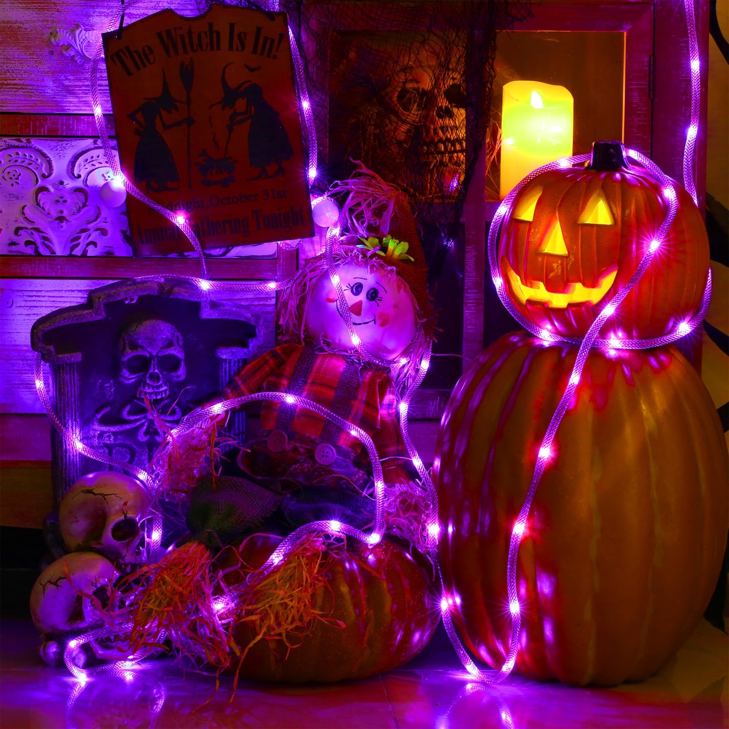 Brizled Battery Halloween Lights, 9ft 36 LED Purple Halloween Rope Lights with Timer, Halloween String Lights Indoor Outdoor Purple Tube Lights for Room Yard Patio Fence Party Tree Halloween Spooky