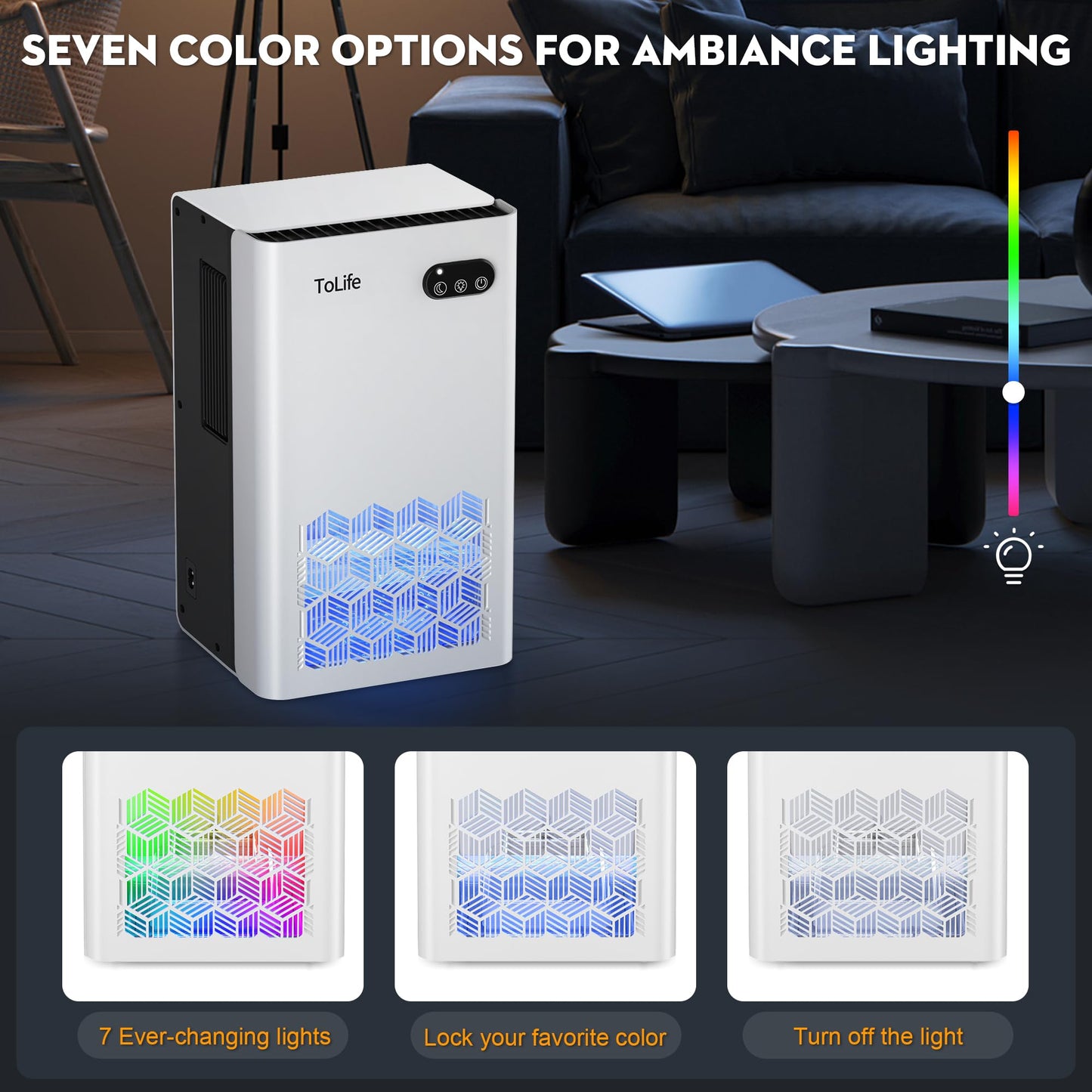 Dehumidifier, ToLife Dehumidifiers for Bedroom, 95 OZ Water Tank, (950 sq.ft) Quiet Small Dehumidifiers for Basement Home Bathroom with Auto Shut Off, 7 Colors LED Light, White