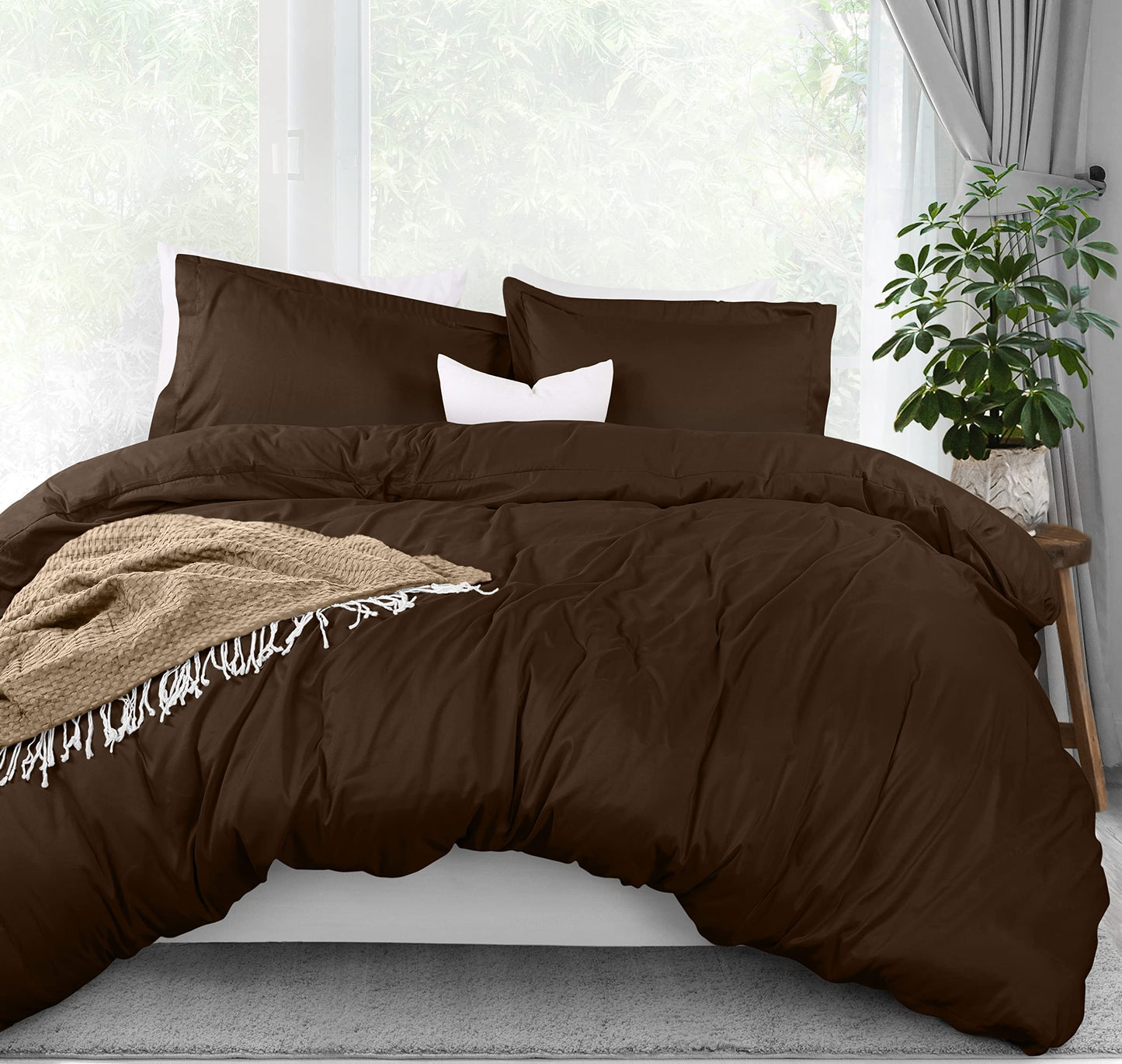 Utopia Bedding Duvet Cover Queen Size - 1 Duvet Cover with 2 Pillow Shams - 3 Pieces Bedding Duvet Cover with Zipper Closure - Soft Brushed Microfiber, 90 X 90 Inches (Pack of 10, Queen Brown)