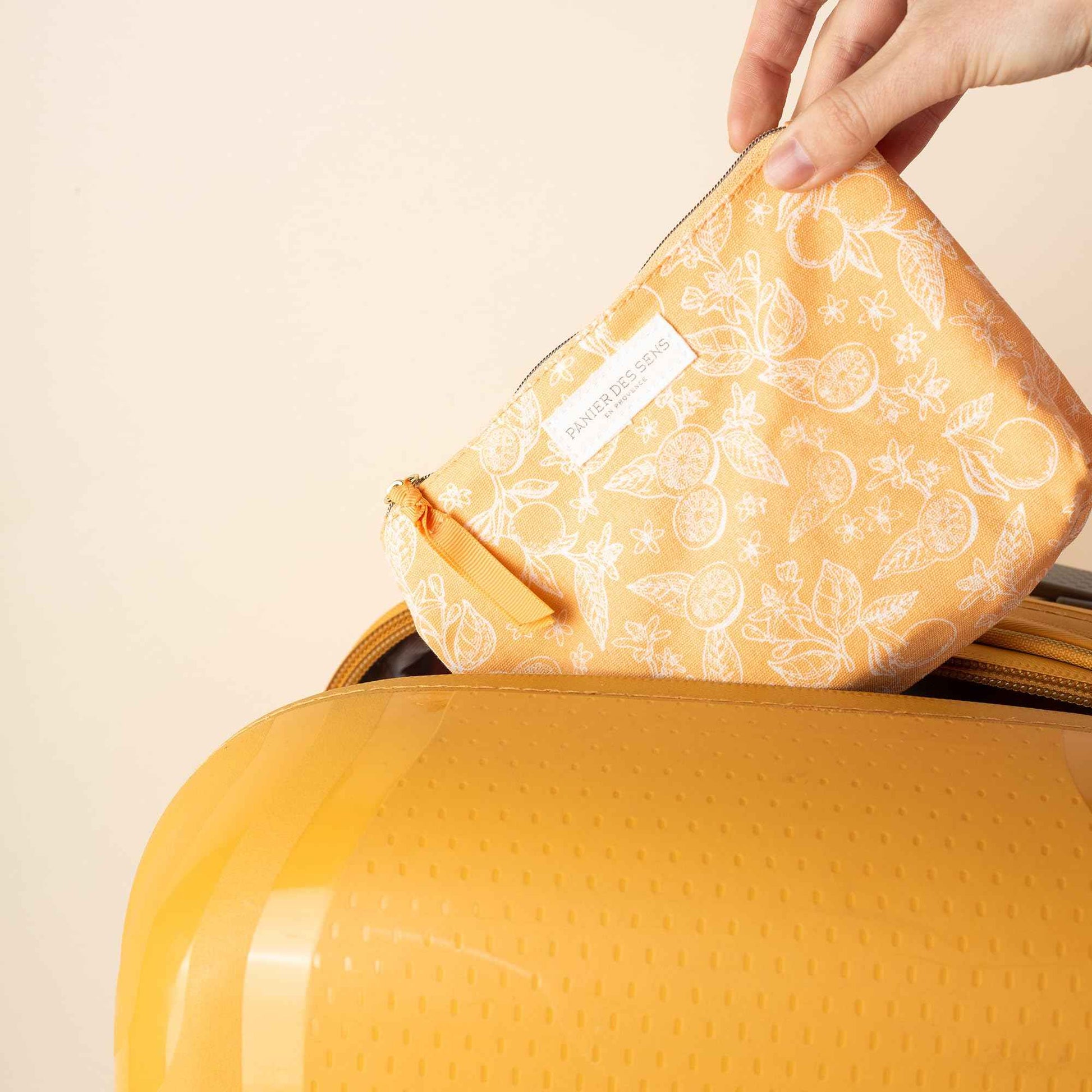 Panier des Sens - Travel Pouch Orange Blossom Gift Set - Shower Gel 3.3 fl oz + Body Lotion 3.3 fl oz + Hand Cream 1 fl oz - 97% Natural Ingredients - Made in France, Vegan Friendly Body Care