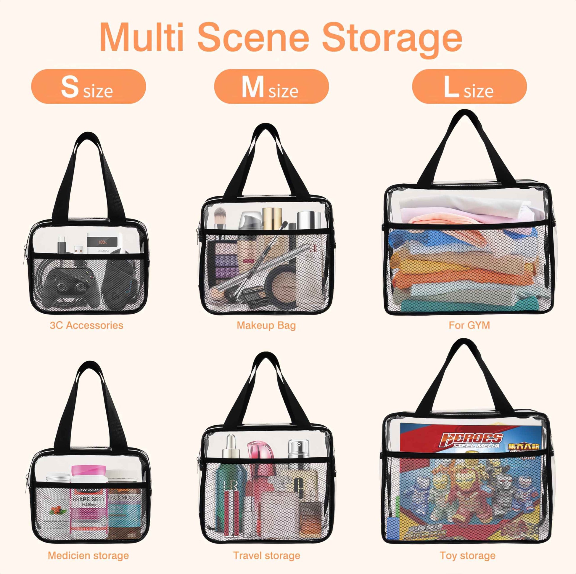 XEWEA Large Small Clear Travel Toiletry Bags with Handles & Pocket for Men Women, 3PCS TSA Approved Transparent Makeup Bag,Waterproof PVC Quart Organizer with Zipper for Toiletries Airline Essentials